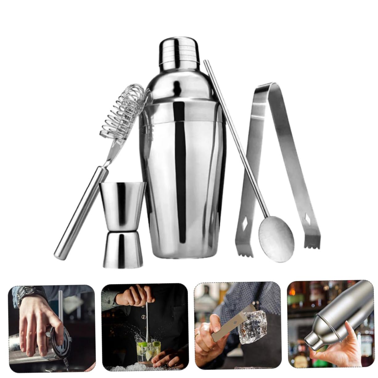 POPETPOP Set Cocktail Professionale Shaker da 550ml Robusto e Comodo 5 Pezzi in Acciaio Inossidabile Accessori Moderni per Bar Domestico e Aperitivi