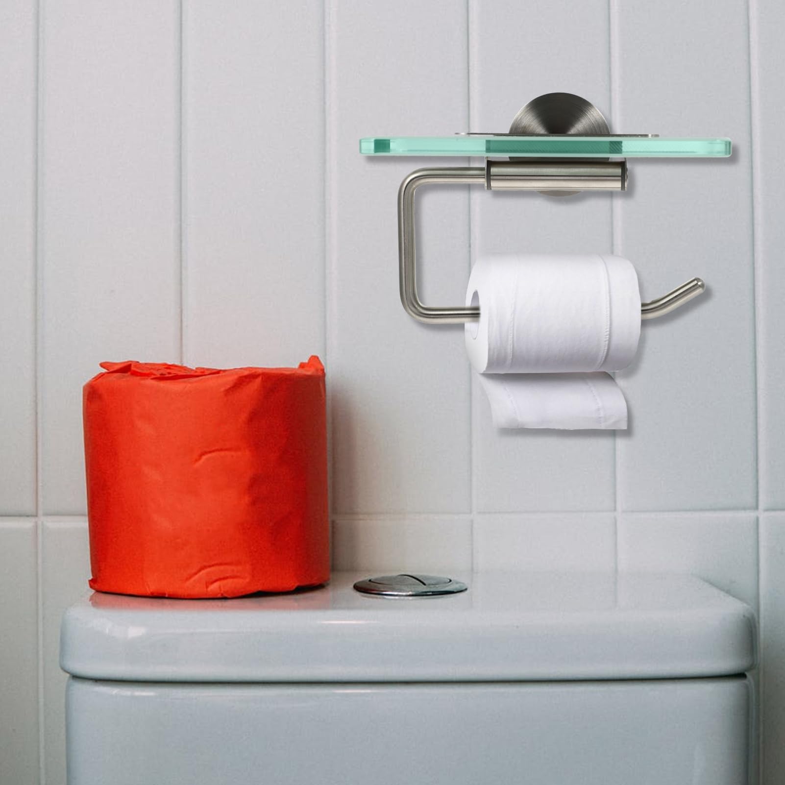 Uonlytech Portarotolo Mensola in Vetro in Acciaio Inossidabile da Muro Design Salvaspazio e Alta Stabilità, per Bagno e Soggiorno
