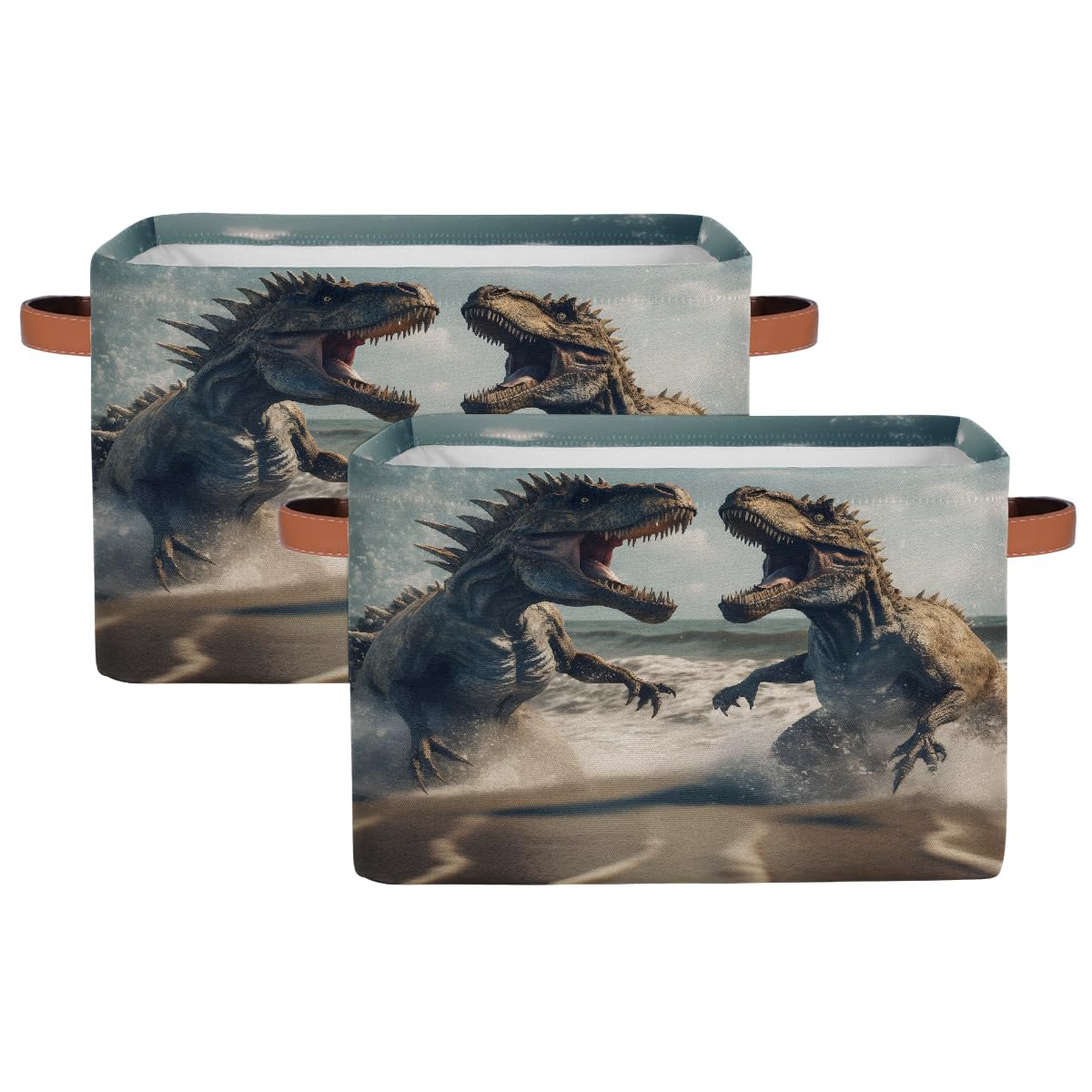 Mexpekil Cesta de almacenamiento de animales de dinosaurio, caja de almacenamiento de juguetes para niños, plegable, organizador de tela para estantes, cesta de regalo grande con asas, 2 piezas