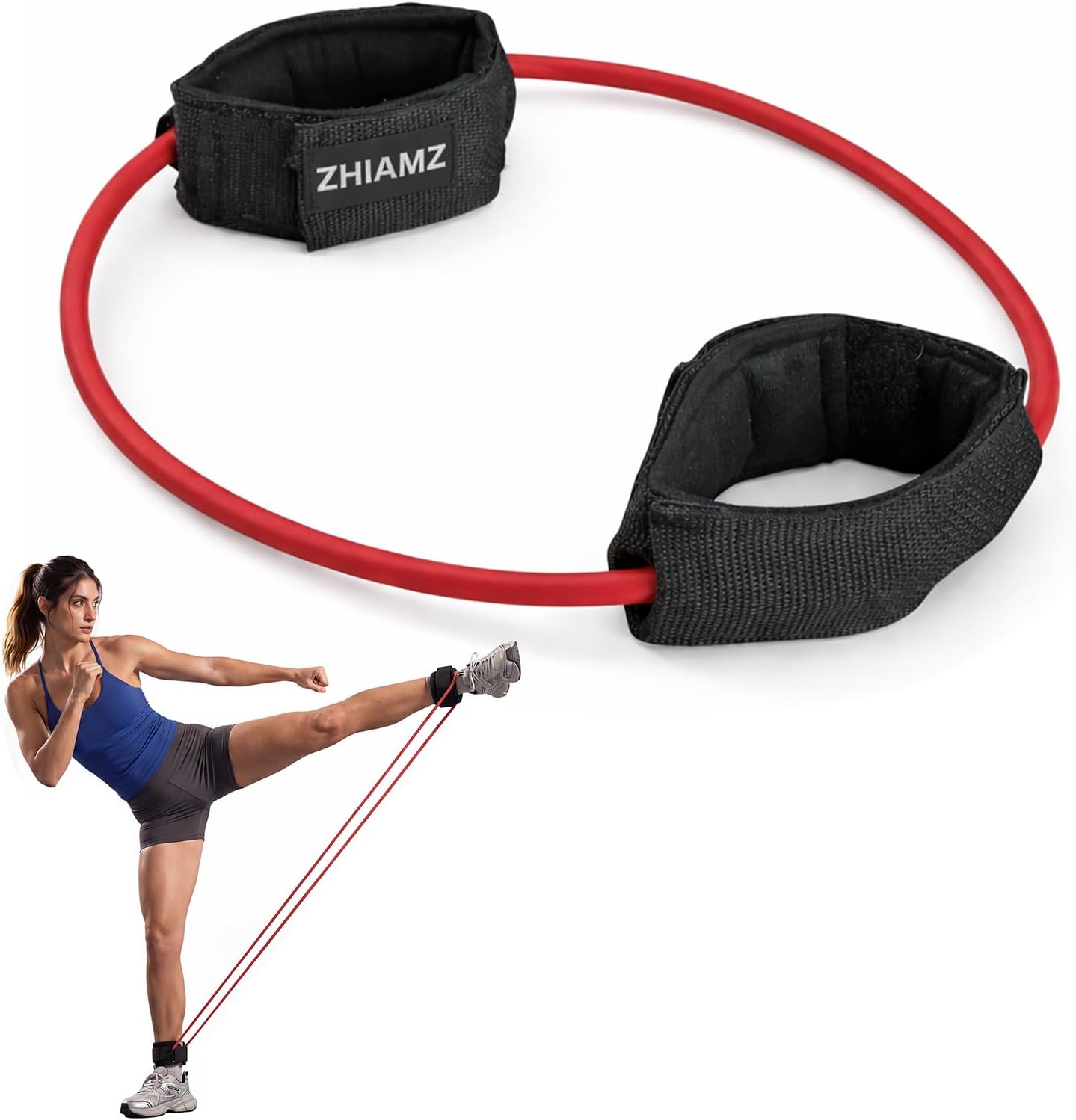 ZHIAMZ Leg Resistance Band Exercise Cord with Non-Slip Padded Ankle Cuffs, Ankle Bands for Working Out, Portable for the Gym or At Home Workout Equipment
