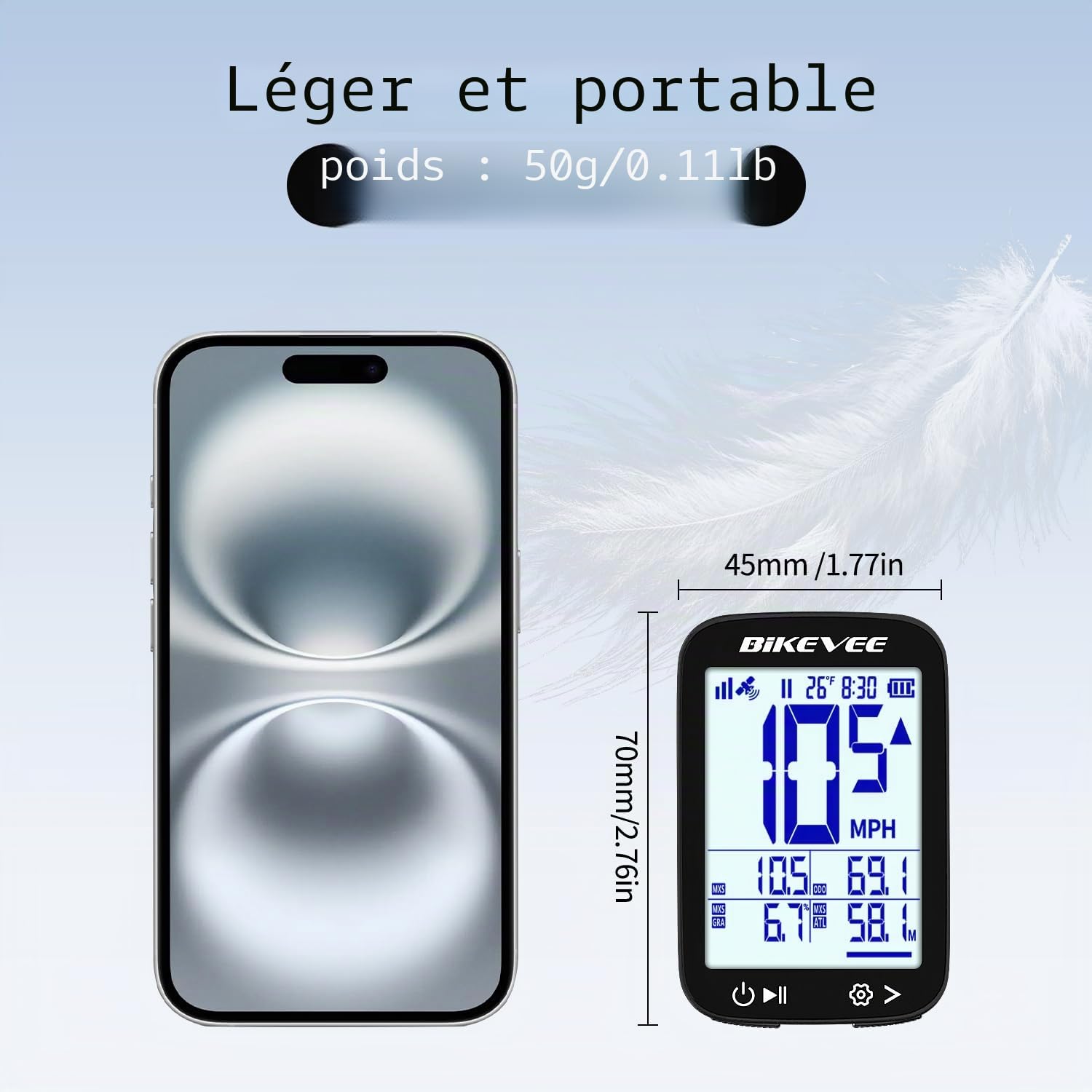Ordinateur de vélo GPS sans fil étanche 2,4" FSTN écran IPX7 28 h d'autonomie léger compteur de vitesse avec vitesse, distance, hauteur, température dégradée