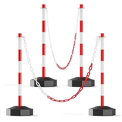 Paquete de 4 conos de delineador de tráfico con base rellenable, barrera de seguridad de tráfico expandible con cadena de plástico de 8 pies, conos