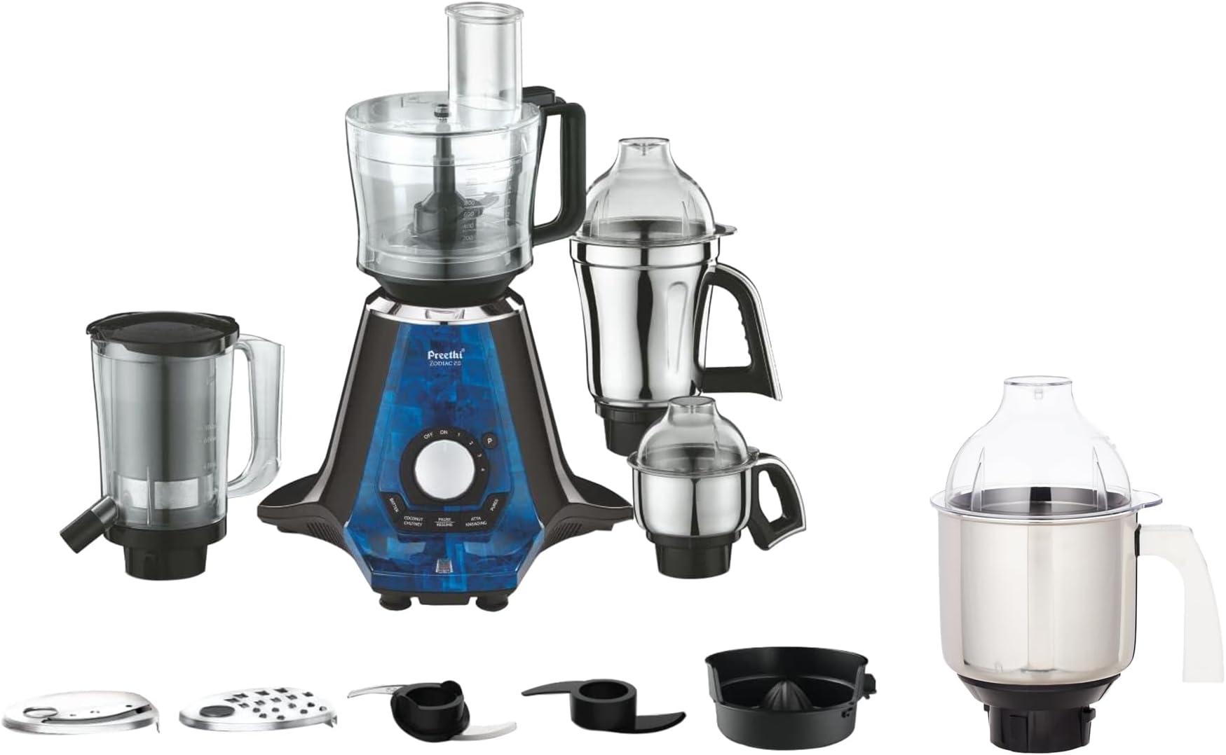 Preethi Zodiac 2.0 MG-255 Mixer Grinder, 1000 watt, Black/Blue, 4 Jars & Lifelong Free Service & Preethi MGA-513 1.5-L Jar (Steel/Transparent)