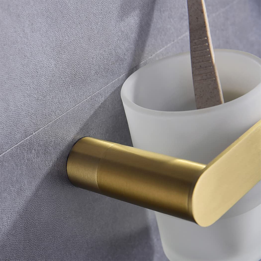 WRIST Zahnbürstenhalter, Zahnbürstenhalter Aus Edelstahl Und Milchglas, Zahnbürstenbecherhalter Aus Gebürstetem Gold, Wandmontage, Zahnbürstenbecherhalter Für Badezimmer