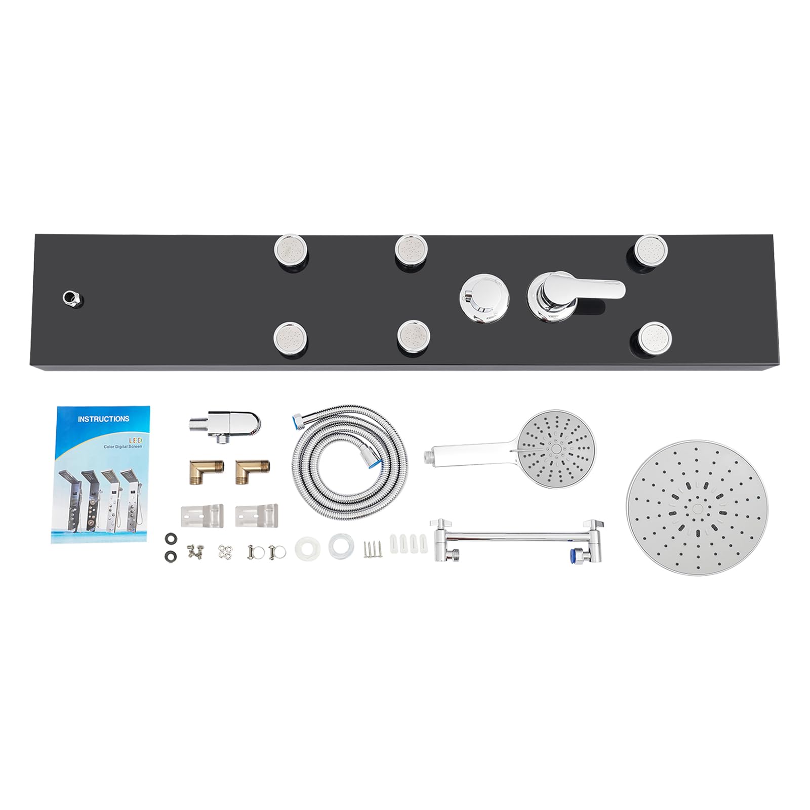 Duschpaneel mit 6 Massagedüsen Kopfbrause Handbrause Wandmontage Edelstahl Schwarz