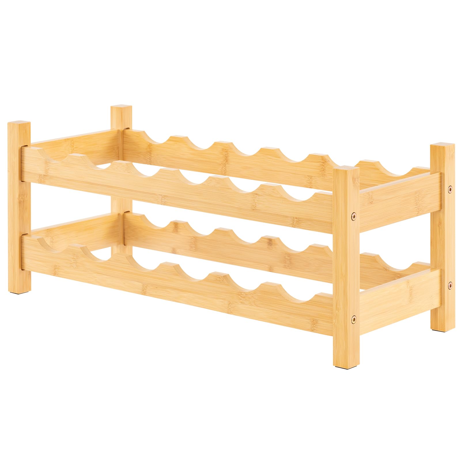 TANGZON 12/18-Bottle Wine Rack, 2/3 Tiers Bamboo Freestanding Wine Storage Holder with Non-Slip Pads, Retro Wine Bottle Display Shelves Organiser for Home Bar Cupboard Countertop (Natural, 12 Bottles)