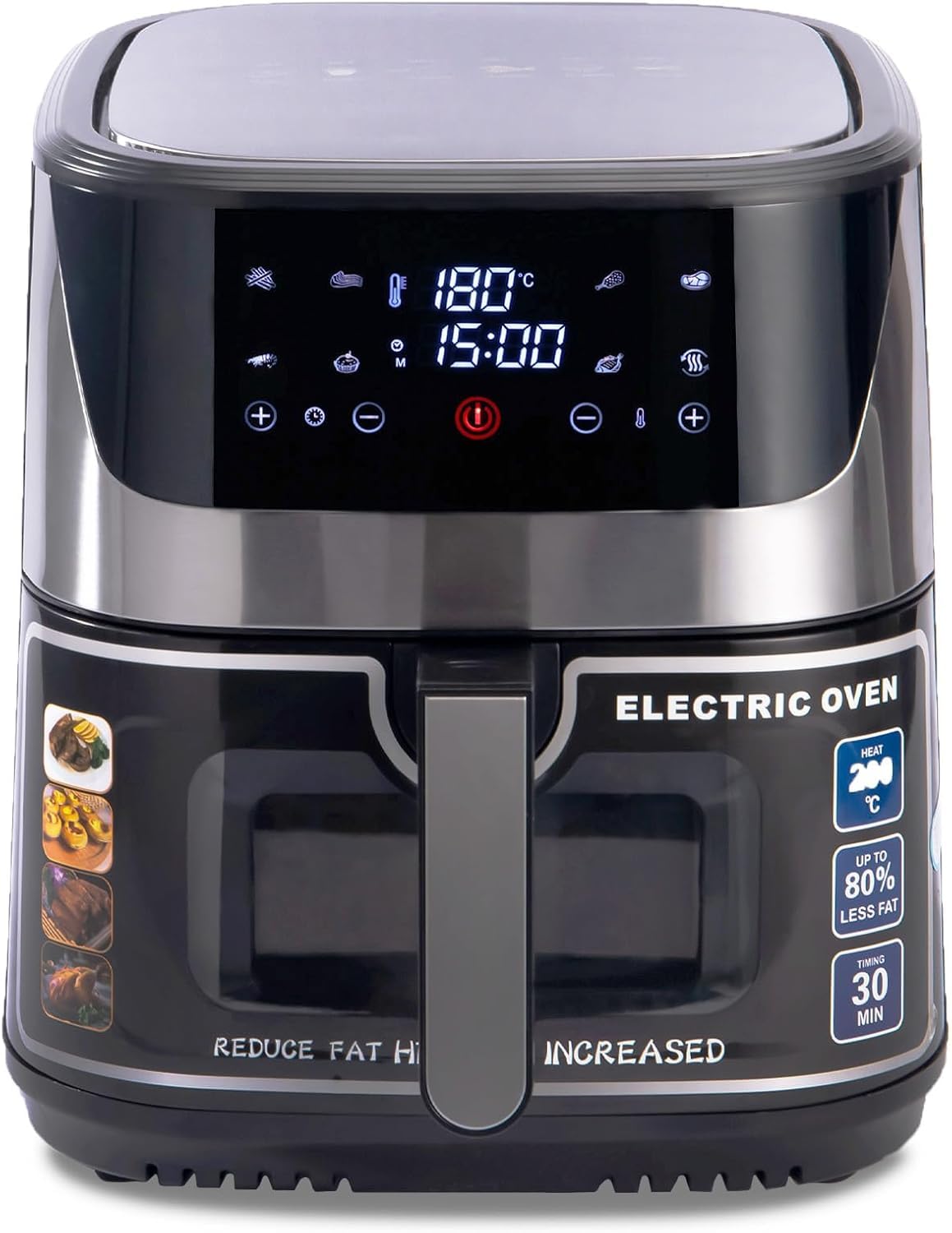 Huining Air Fryer Smart Touch Screen No Oil Required Accurate Temperature and Time Control Removable Inner Pot Non-stick Basket 8.8L Black 1700W 80% Oil Filtration Rate High Efficiency Air Fryer