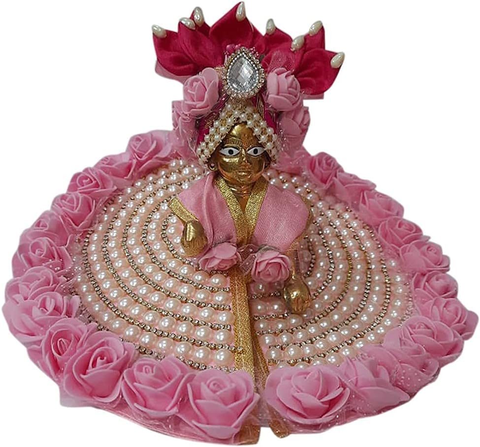 Om Arya Creations American Diamond Silk Fancy Dress for Laddoo Baal Gopal with Mukut (Size 4)