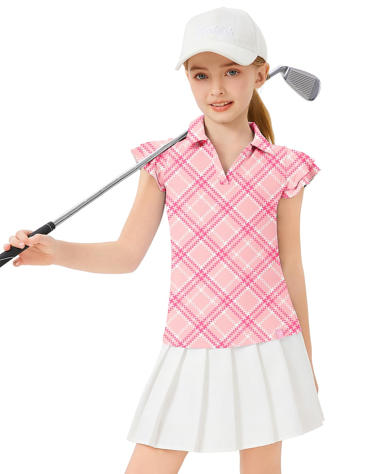 Soneven Girls Ruffle Sleeve Polo Shirts V-Neck Golf Tennis T-Shirts Uniform Shirts Quick Dry for 4-14 Years