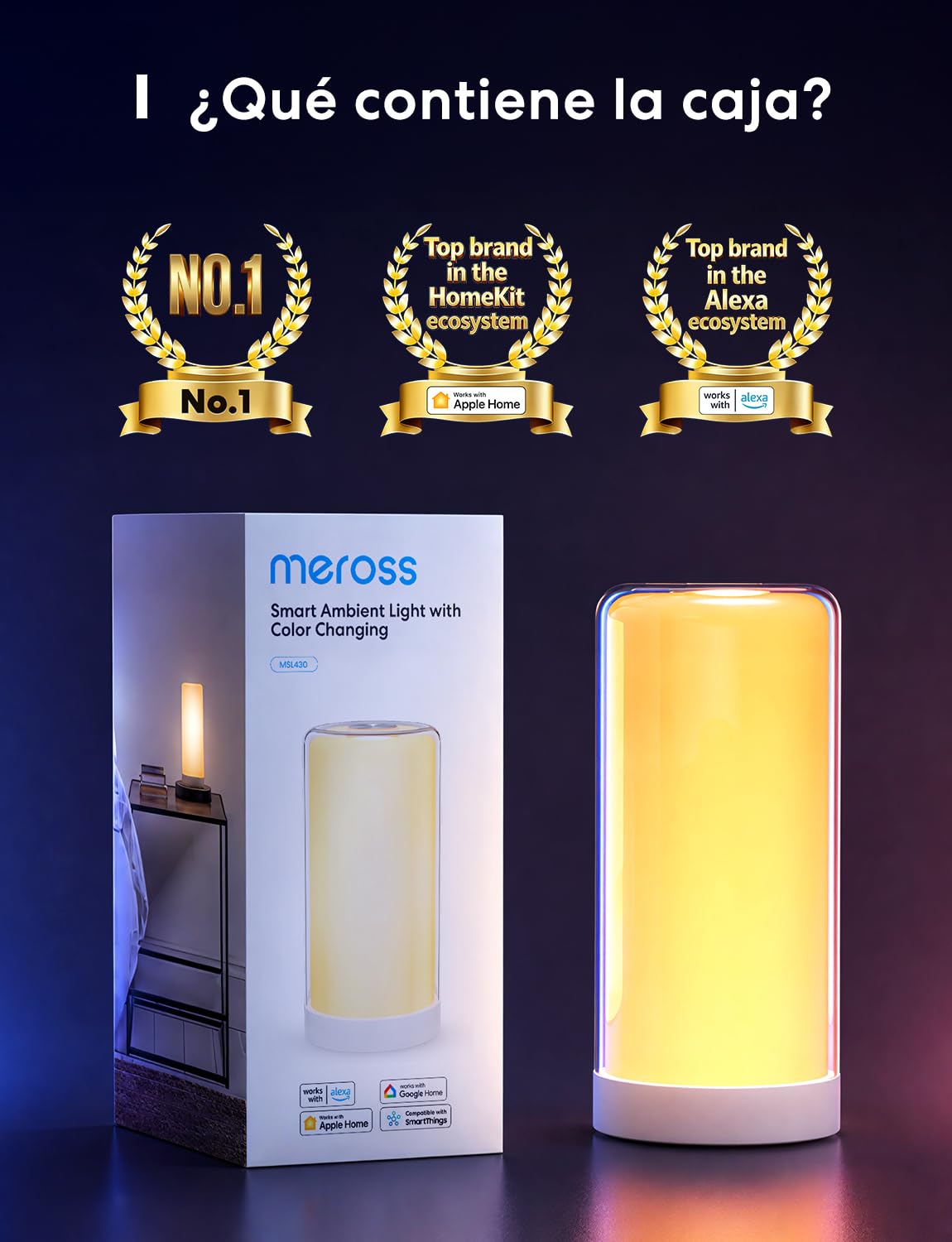 Meross Lámpara Nocturna Táctil WiFi Inteligente, Multicolor Regulable con RGBWW(2700K - 6500K). Compatible con Apple HomeKit, Alexa, Google Home
