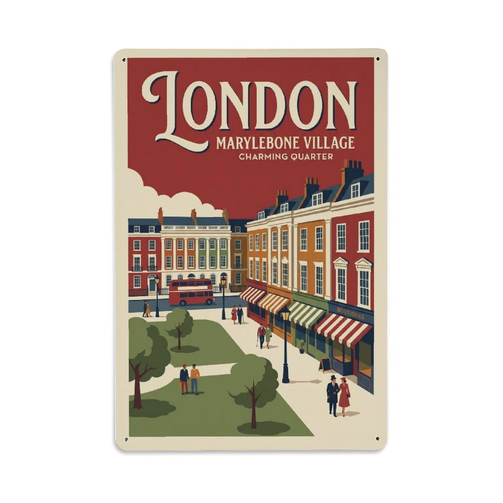 Vintage Travel London Marylebone Village Quarter Clean England Metal Tin Sign Plaque Wall Decor for Cafe, Club Bar, Office, Home Garden Metal Poster 8x12Inch