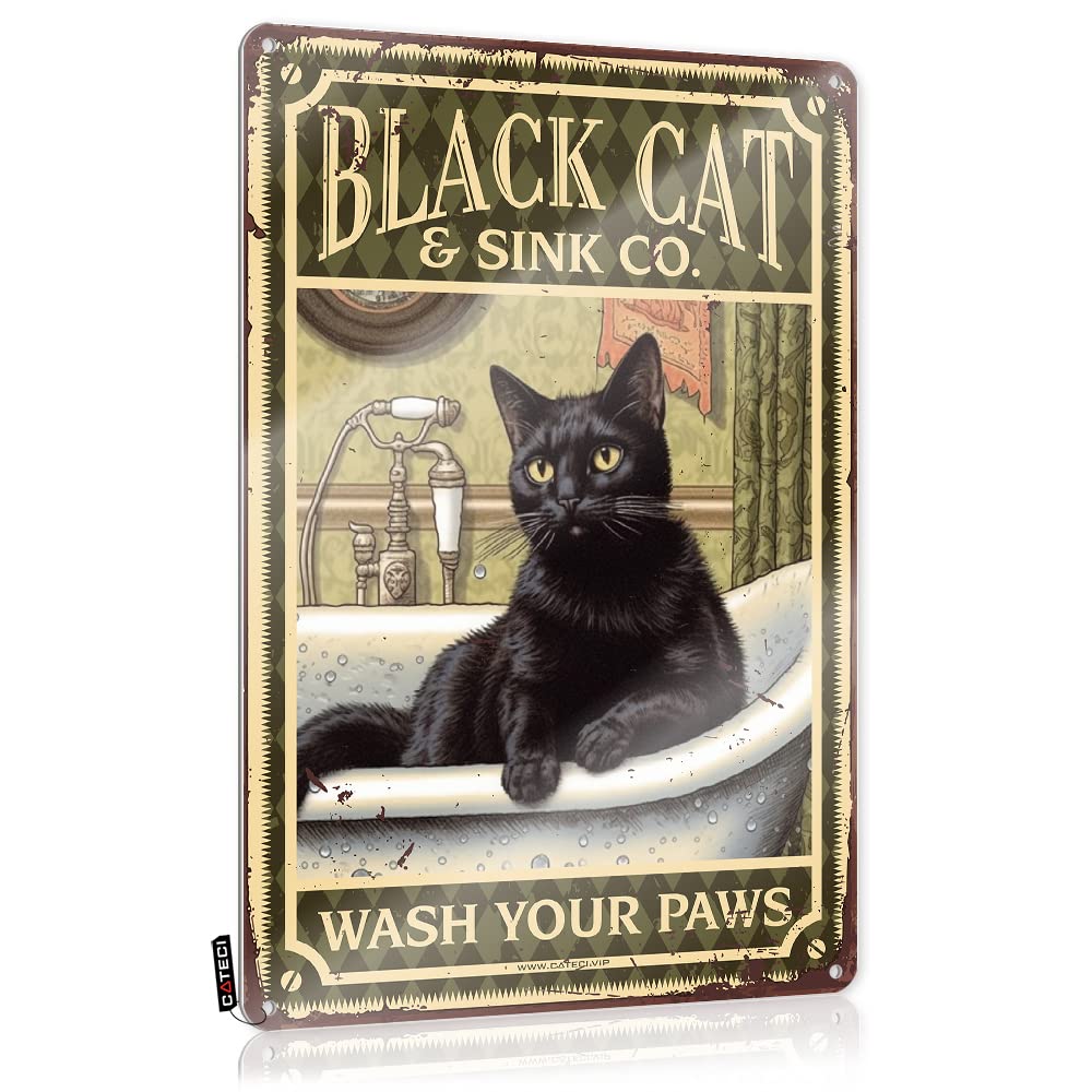 MWFKKADDB Metal Signs Funny Black Cat Wash Your Paws Tin Sign Metal Garden Decorfunky Decorliving Room Decor And Accessoriesbedroom For Women Tin Signs Warning Pool Zone Tin Sign(30X40CM)
