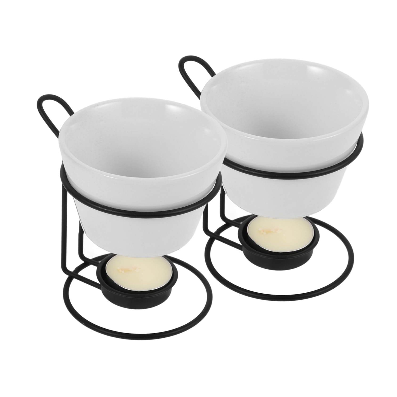 Cabilock 2Sets Ceramic Fondue Set Melting Pot for Chocolate Cheese Lightweight Butter Warmer with Rack Versatile Tabletop Use Efficient Heating for Parties Gatherings