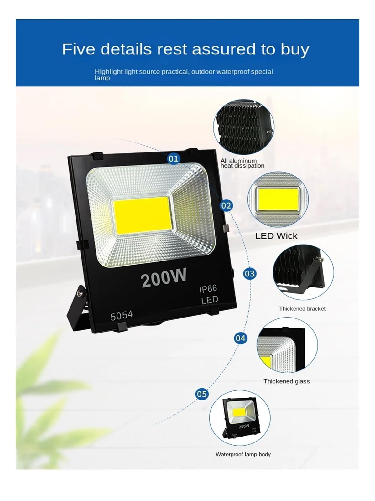 Luci da giardino Lampada da parete for esterni a LED 30W 50W 100W 150W 200W Proiettore LED ad alta potenza Faretto for esterni impermeabile Illuminazione da giardino Uplight per esterni(White light 60