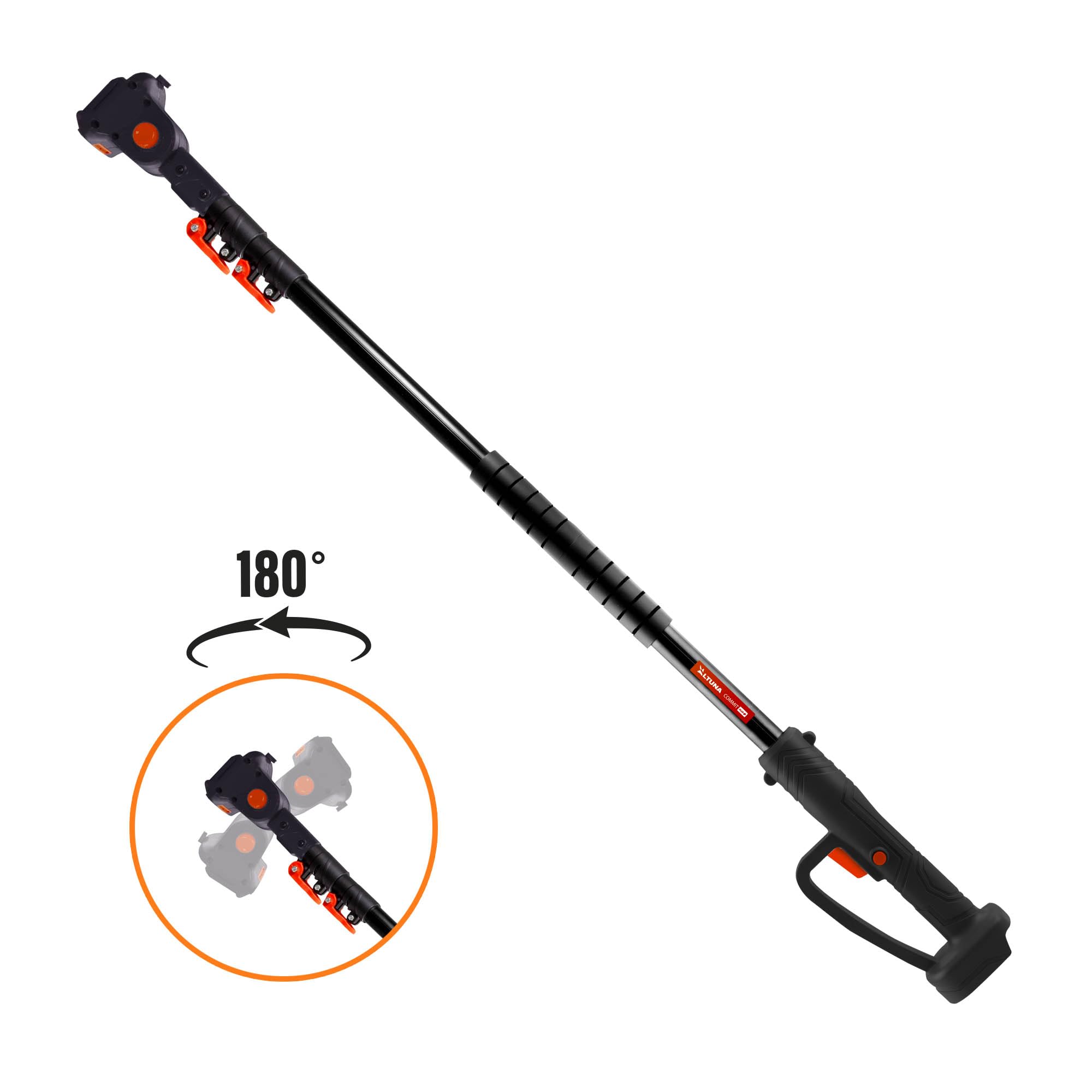 Altuna - Pértiga Telescópica para Poda en Altura - Giro 360º y Cabeza Giratoria 180º - Compatible con Tijeras y Motosierras AF - Longitud Ajustable 123-255 cm - Ultraligera 1.100 g