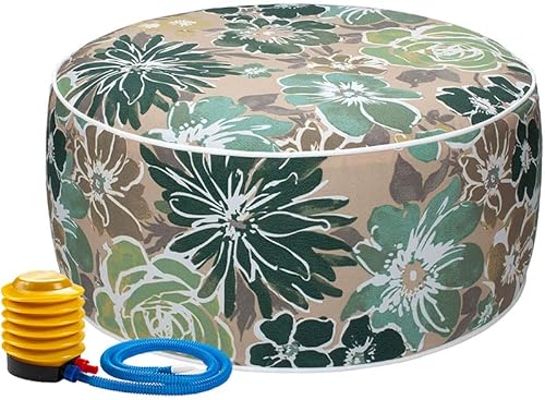 Magpie Fabrics Taburete inflable otomano de 20 pulgadas de diámetro x 9 pulgadas de alto, reposapiés redondo repelente al agua al aire libre con