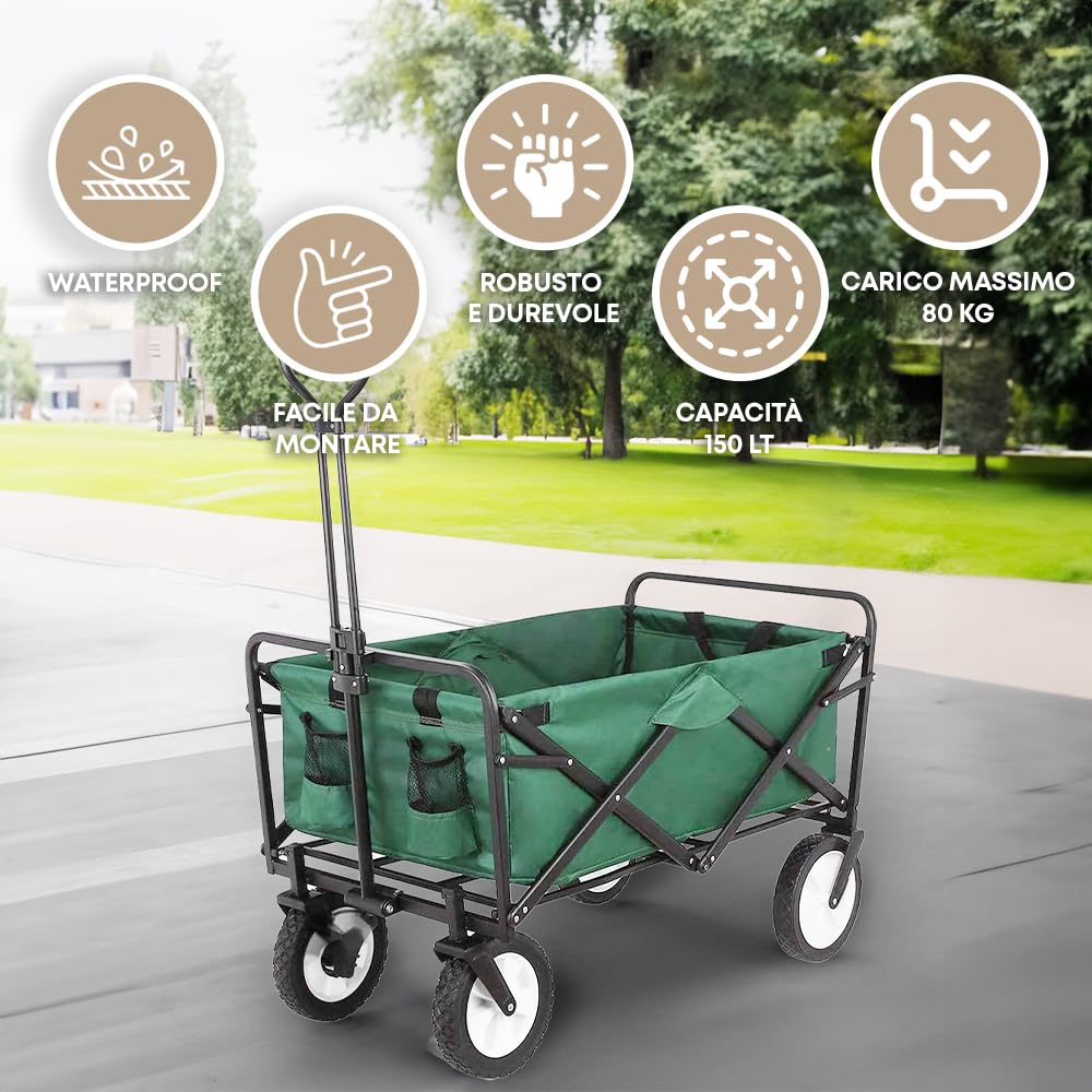 Carrello Pieghevole Morpilot 220 Litri E 150 Kg – Ruote Fuoristrada Per Giardinaggio, Spiaggia, Campeggio E Shopping