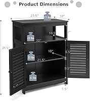 Vista 3 de Tangkula Bathroom Floor Cabinet, Wooden Freestanding Storage Cabinet with Double Shutter Door & Adjustable Shelf, Storage Cabinet for Bathroom Negro