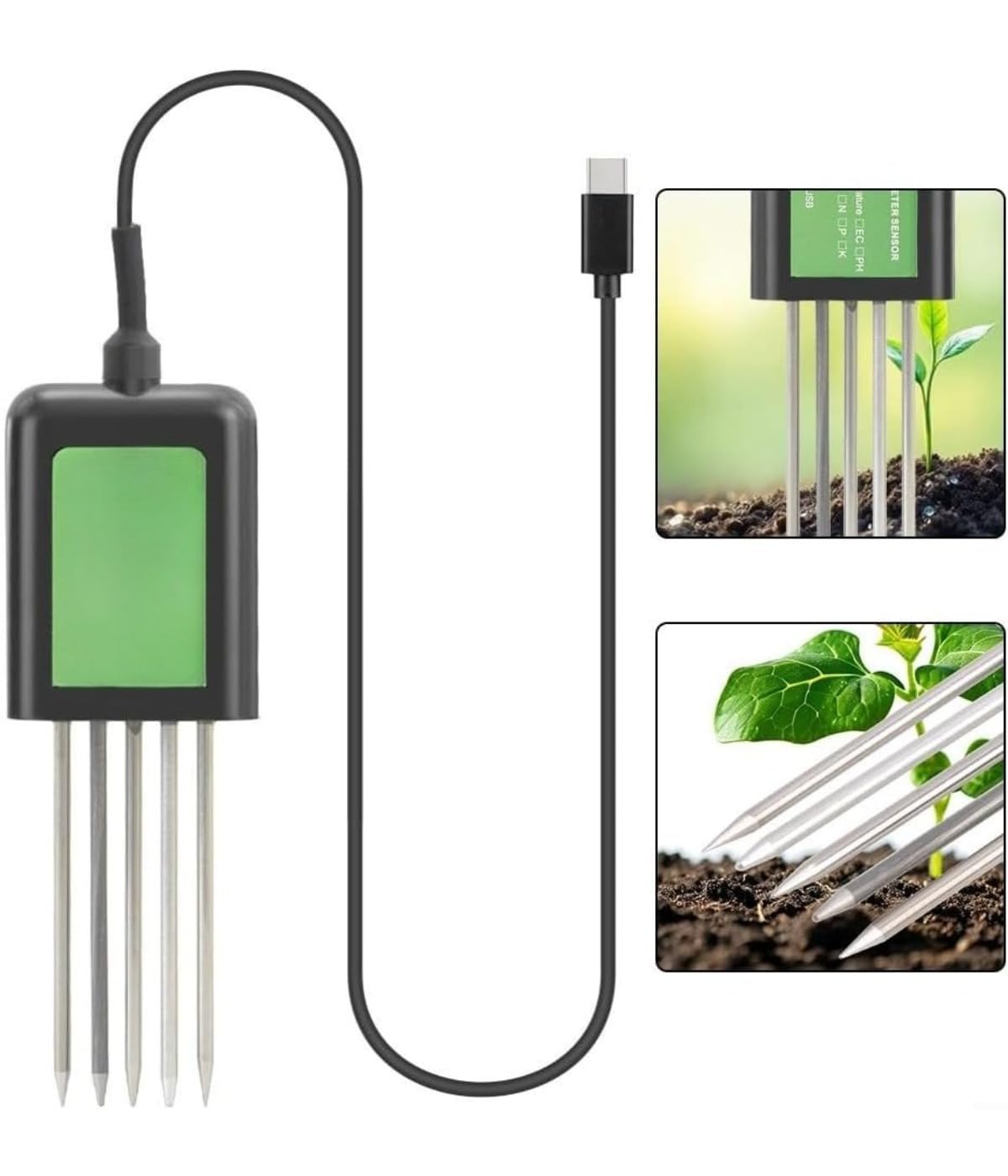 Czujnik podłogowy USB, 7 w 1, analizator gleby, pomiar wilgotności, przewodności, temperatury, wartości pH i zawartości składników odżywczych NPK, 1 sztuka