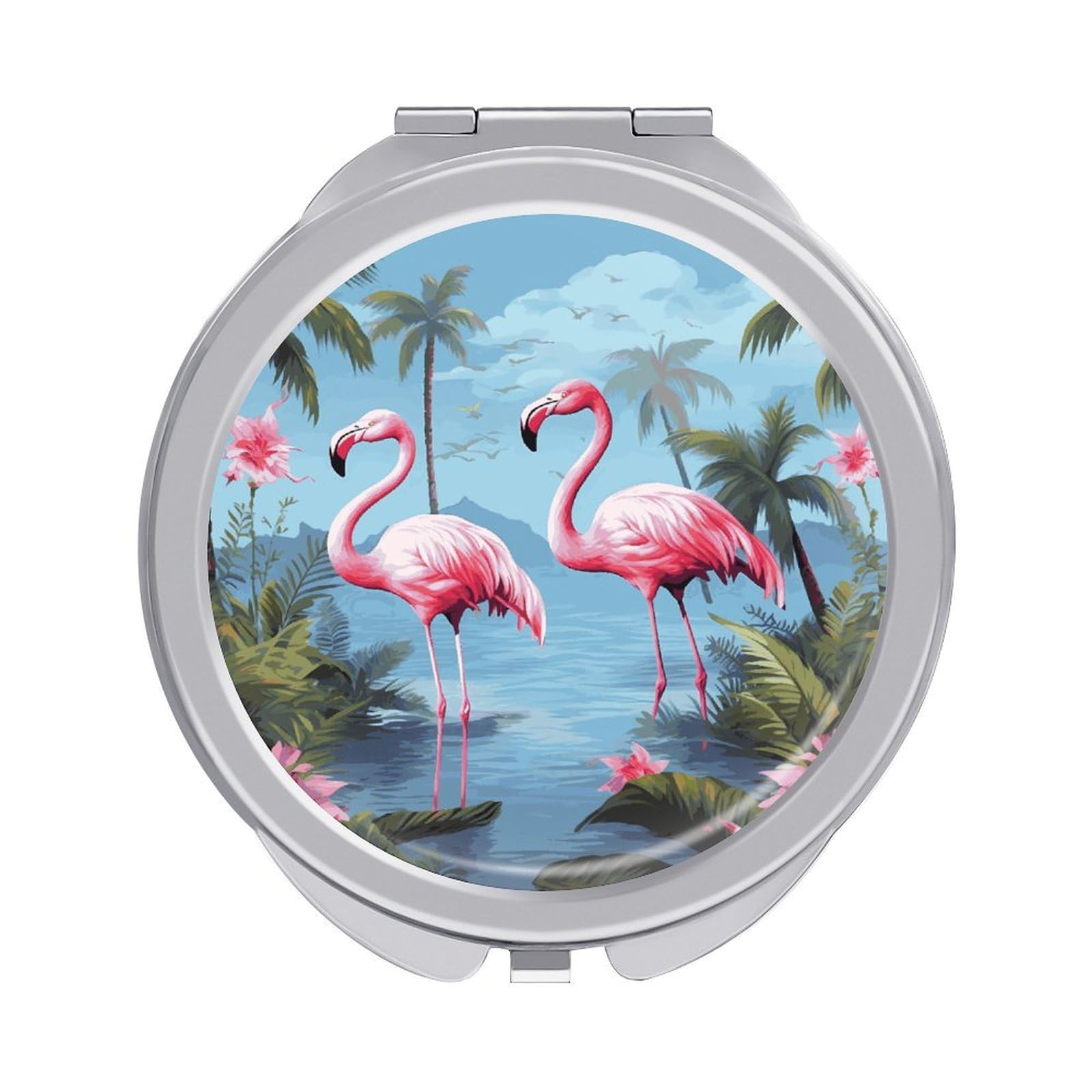 VstaDank Tropical Flamingos Compact Mirror for Purses Round Fashion Travel Makeup Mirror 2X /1x Magnifying Double Sides Mini Mirrors Portable Pocket Mirrors for Handbag Purse Women Gift