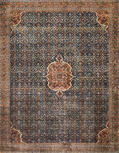 Loloi Layla Collection LAY-09 Cobalt Blue/Spice 2'-0" x 5'-0" .13" Thick Accent Rug, Soft, Durable, Vintage Inspired, Distressed, Low Pile, Non-Shedding, Easy Clean, Printed, Living Room Rug