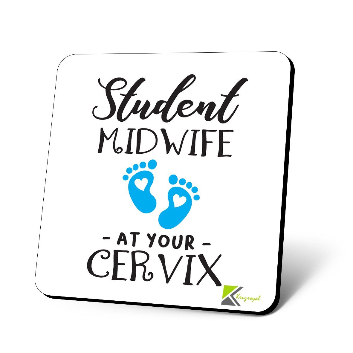 Kruzroyal Blue Cs971 Student Midwife - At Your Cervix Novelty Funny Coffee Tea Drink Gift Glossy Mdf Wooden Coaster | Gifts For Student Midwives, Nurses, Doulas – Thank You & Graduation Present