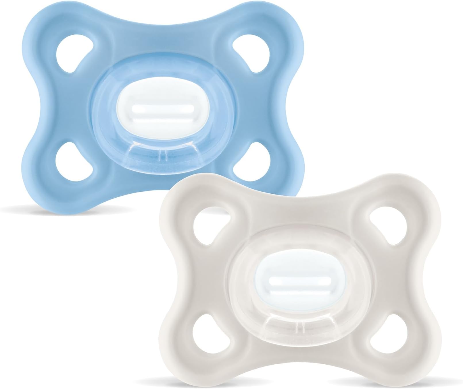 Comfort Pacifier Set of 2, 100% Silicone with Pacifier Case for 2-6 Months, Blue and Grey-Green