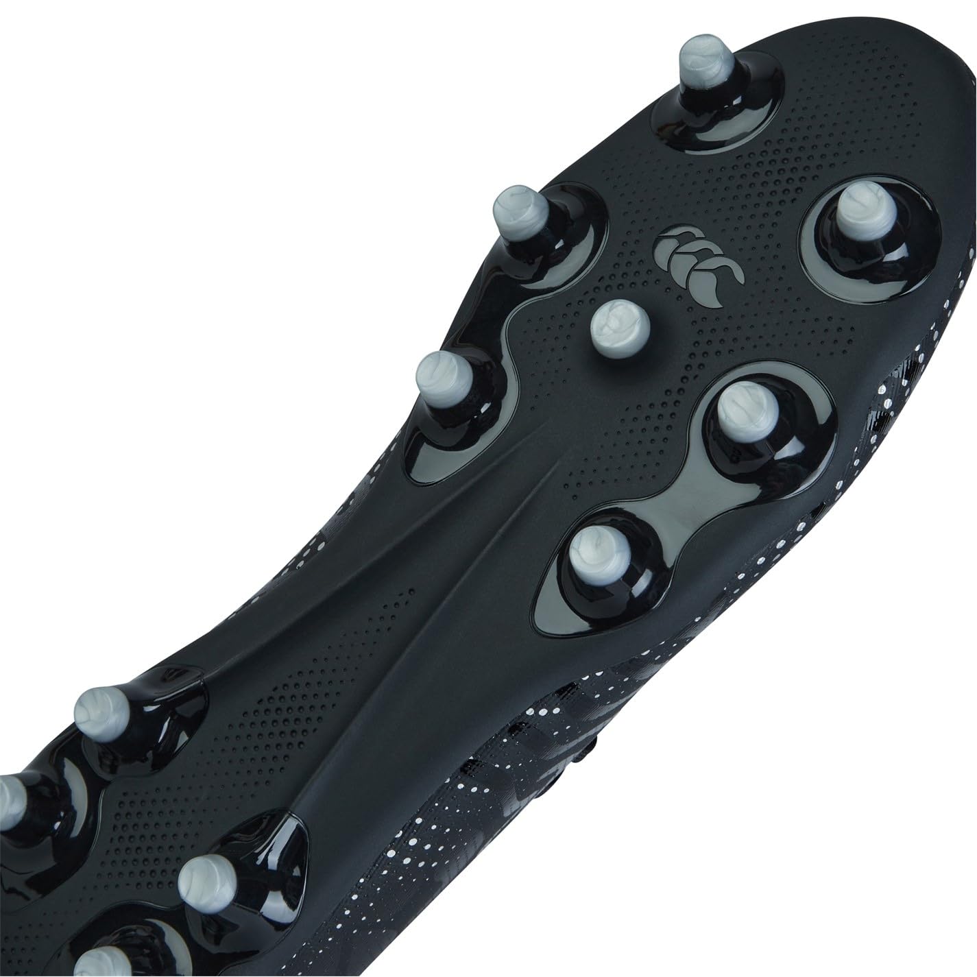 Canterbury Speed Infinite Pro Firm Ground Rugby Boots | Lightweight Design | Breathable | Grip Texture, Botas Unisex Adulto, Negro/Metálico Plateado, 40.5 EU