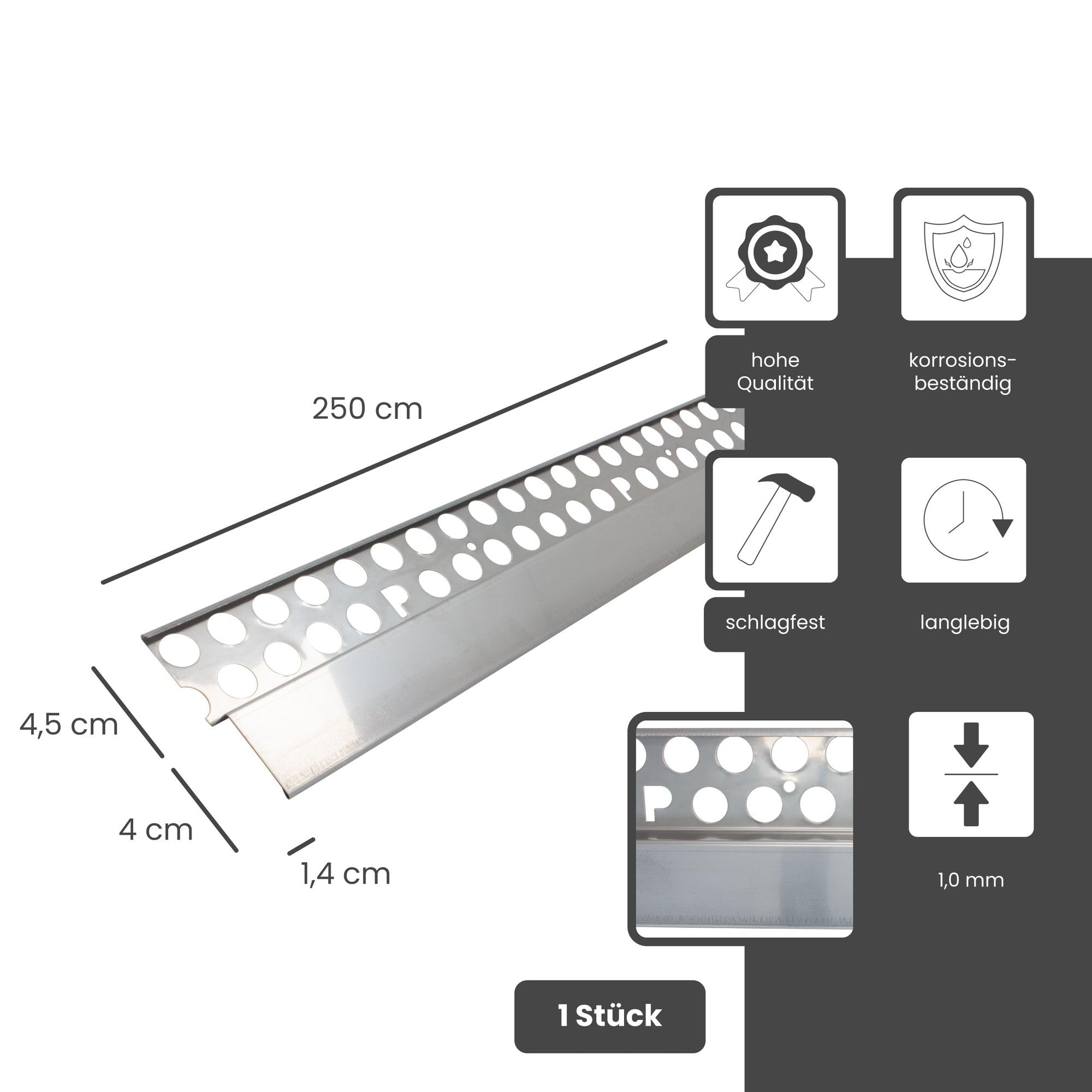 PROTEKTOR Noppenbahn Abschlussprofil Außenputz 250cm Silber Sockelprofil, Abdeckprofil für Noppenfolie, Grundmauerschutz