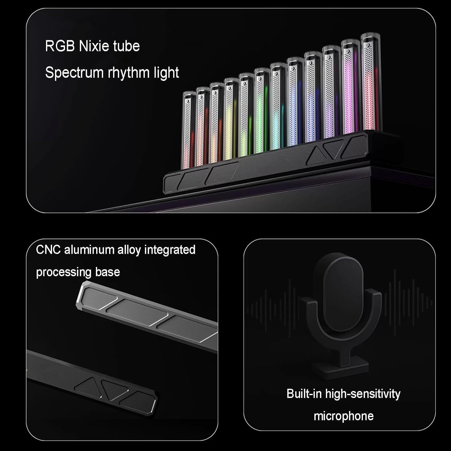 RGB Sound Pickup Spektrum Lampe - LED Musik Rhythmus Licht mit 12 Nixie Röhren, 10 Lichteffekten, USB-Eingang für Studio und Gaming Zimmer