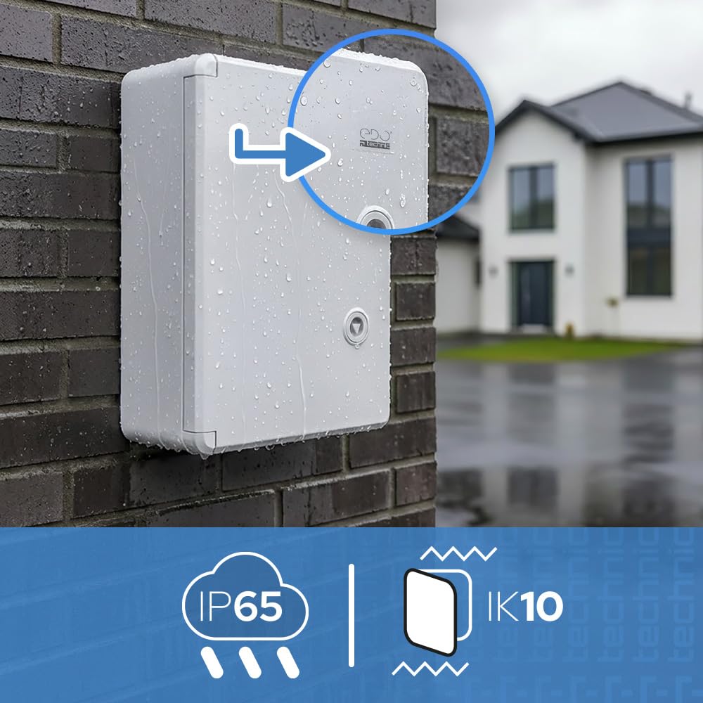 EDO Quadro Elettrico da Parete 300x400x220 mm IP65 Grigio - Scatola di Distribuzione in ABS con Piastra di Montaggio Zincata - Armadietto per Impianti Elettrici da Esterno e Interno