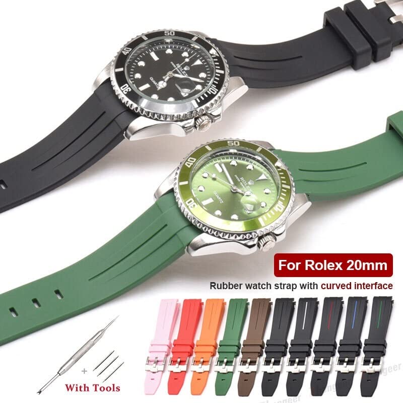 JDIME 20mm 22mm 21mm gumowy pasek do zegarka Rolex pasek do zegarka Akcesoria zamienne do zegarków dla mężczyzn, Wielokolorowe, 21mm