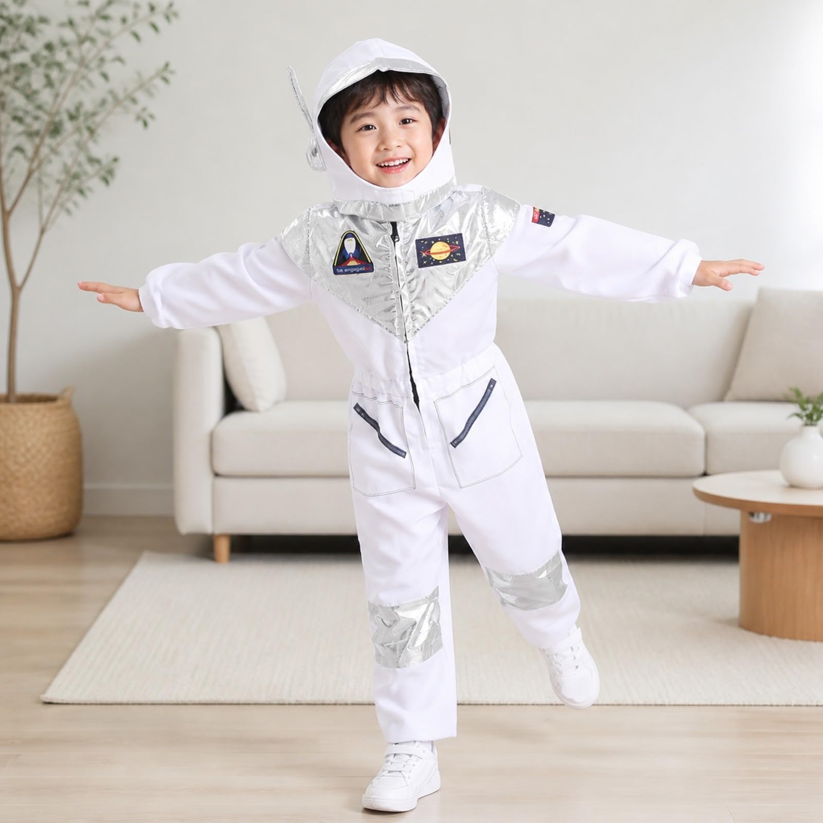 Tuta Completa da Esploratore Spaziale | Realistico, Tuta da esploratore spaziale con Cappuccio, Lavabile, per Halloween, Recite Scolastiche, S, Con Guanti