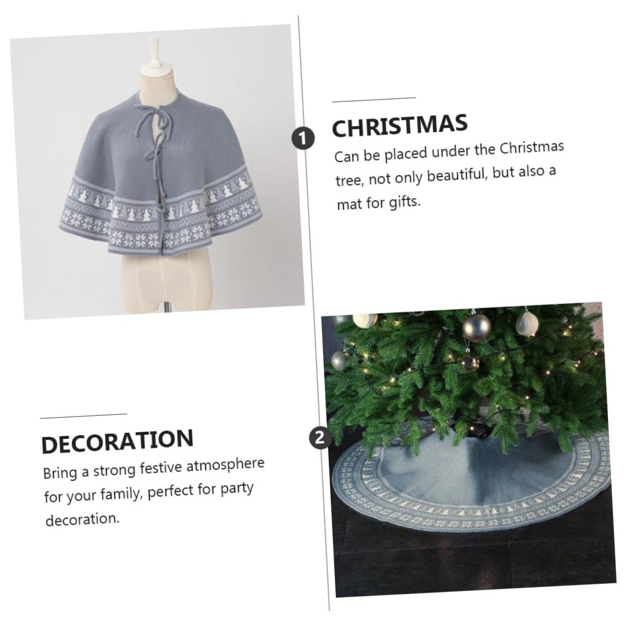 Gonnellino Albero Natale in Maglia Decorazione Tessuto con Nastri Albero di Natale Accessorio Festivo per Casa e Feste Natalizie