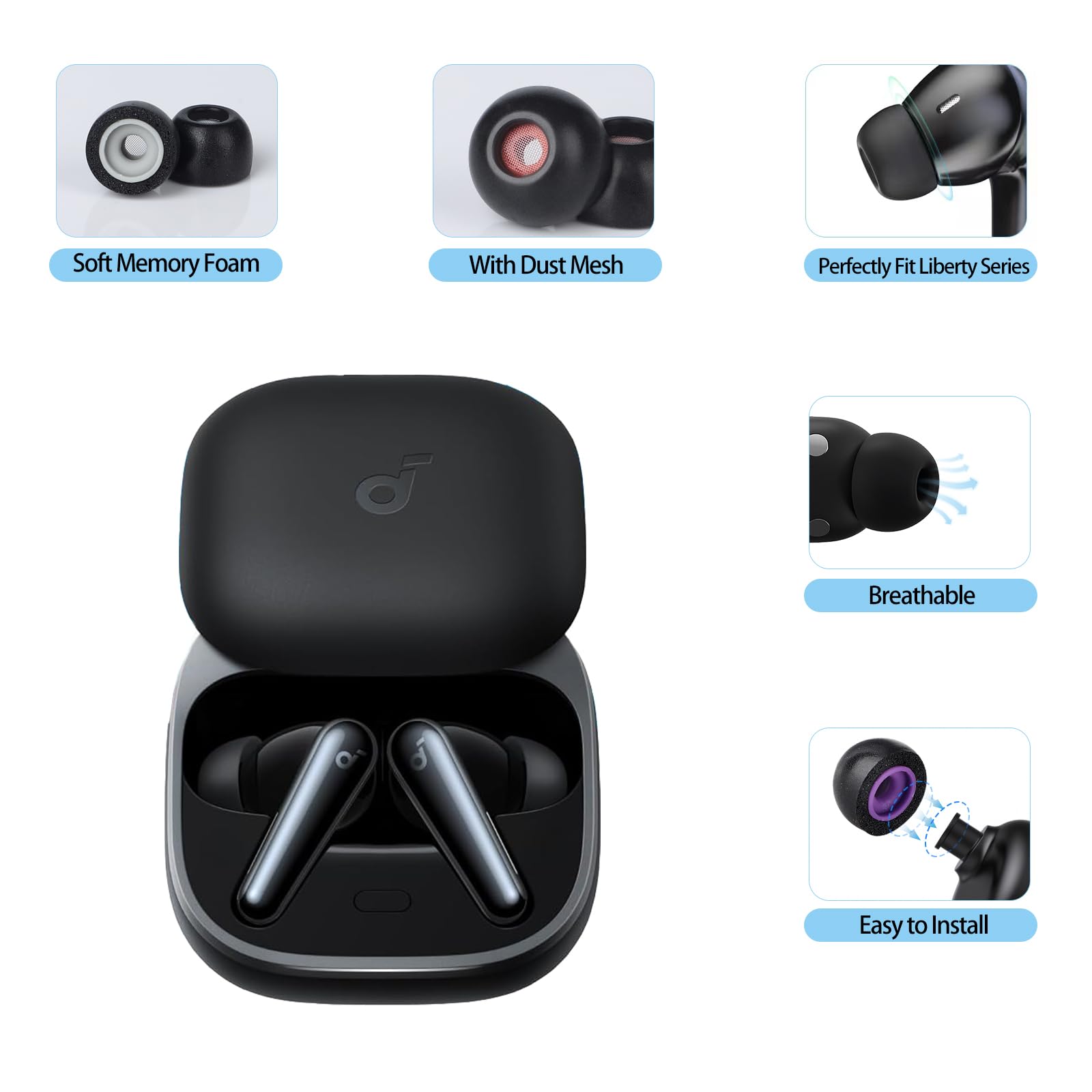 Amazon | SEICHYGO 低反発素材イヤーチップ ダストメッシュ付き Anker