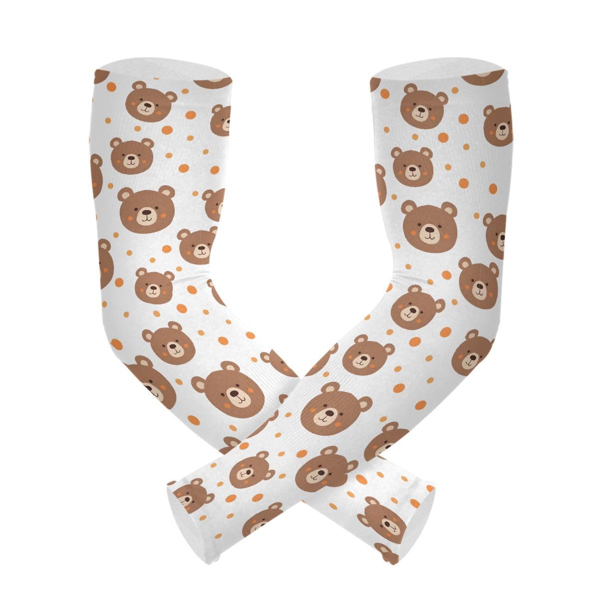 ALAZA Cartoon Bear Polka Dots Gardening Sleeves Cooling Arm Sleeves Sun Protection Thumb Hole Arm Covers for Women Men