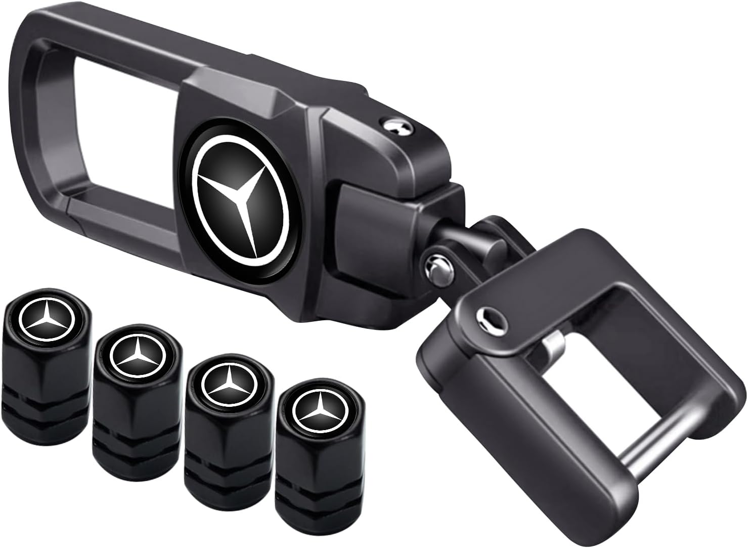Combo of Car Tire Valve Caps&Car Key Chain Cars Compatible with Mercedes Benz CESM CLK GLK GL AB GLS GLE AMG Series, 4pcs Car Tire Dust Caps& Car Keychain Accessories