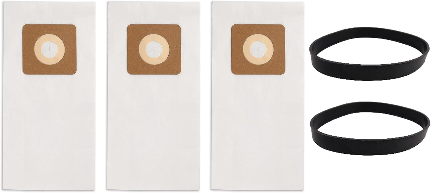 Replacement 3-Pack 32120 Style 7 Upright Vacuum Bags With 2 Belts for Bissell PowerForce 3522 PowerGlide 3545 Plus 3550 and Lift-off 3554 Series