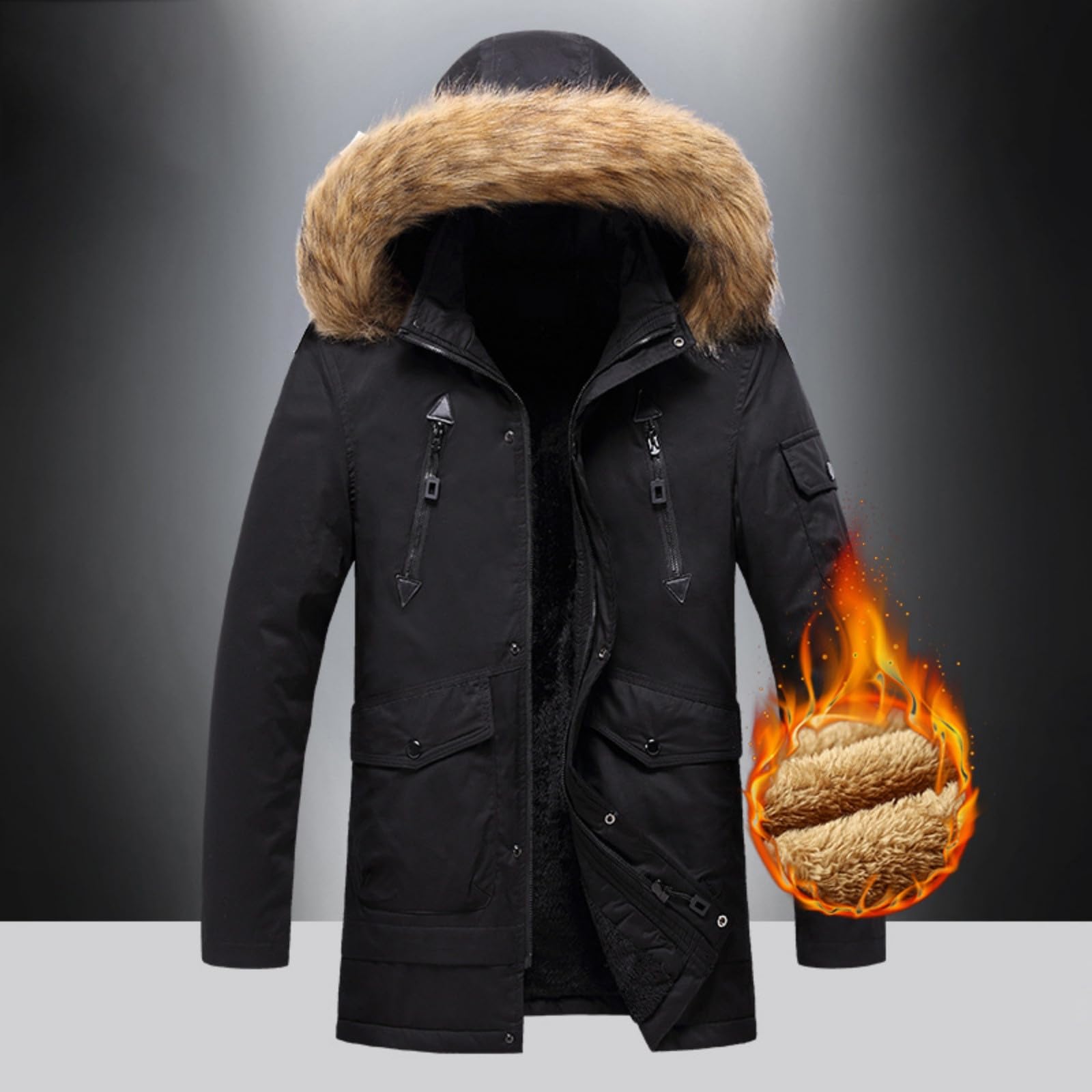 Veste d'hiver pour homme - Coupe-vent - Longue polaire - Doublure chaude - Parka - Veste de transition - Veste matelassée - Veste d'hiver - Veste d'hiver de Noël - Avec capuche