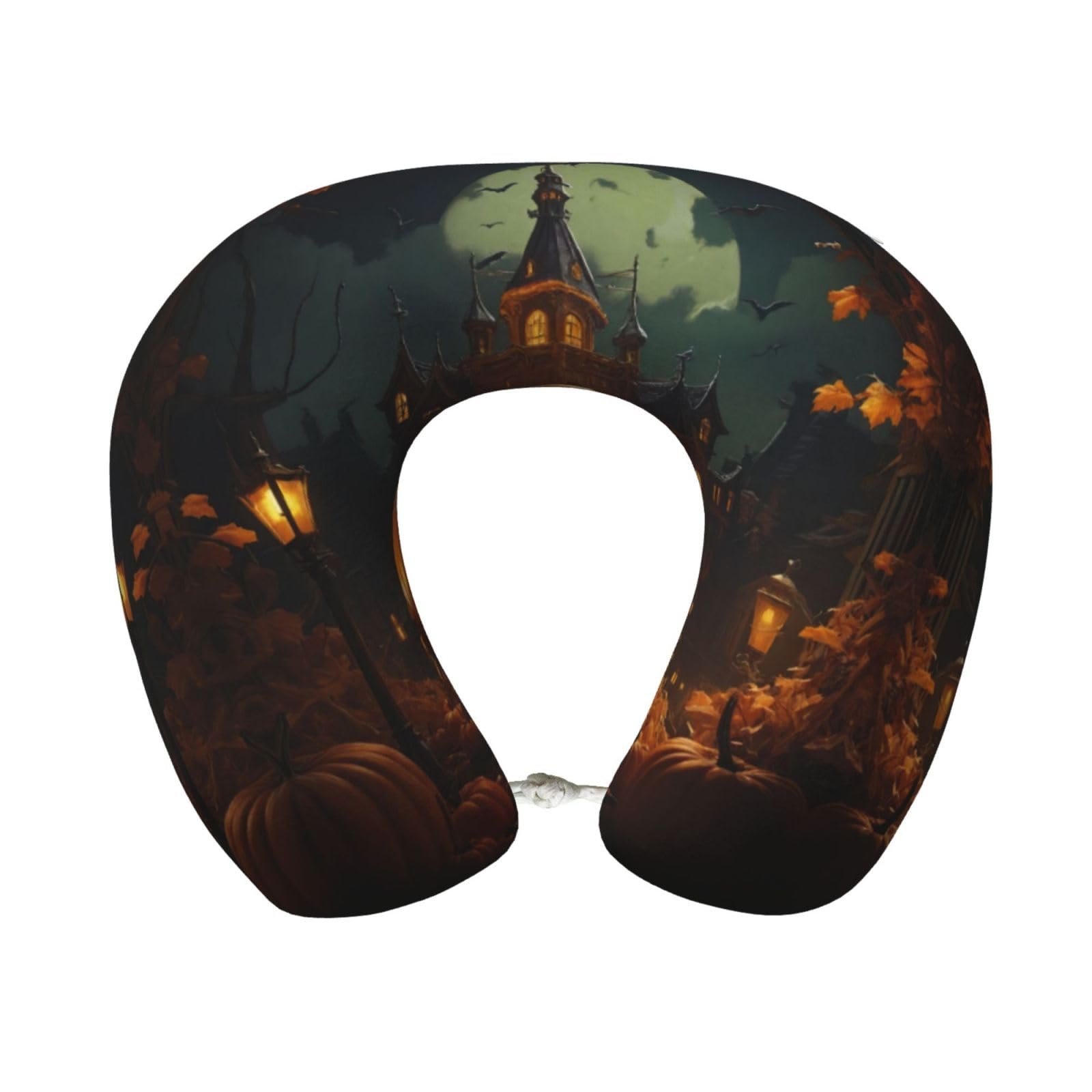 peiyeety Pumpkin Halloween Print Custom U-Shaped Pillow,Memory Foam Cervical Neck Travel Pillow,for Home,Camping,Travelling