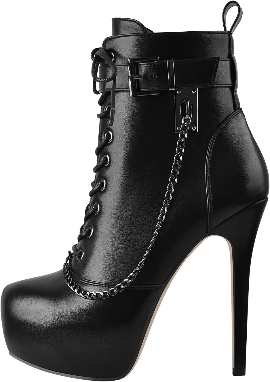 Women's Stiletto Platform Ankle Boots Lace-Up side Zippers Round Toe Autum Booties