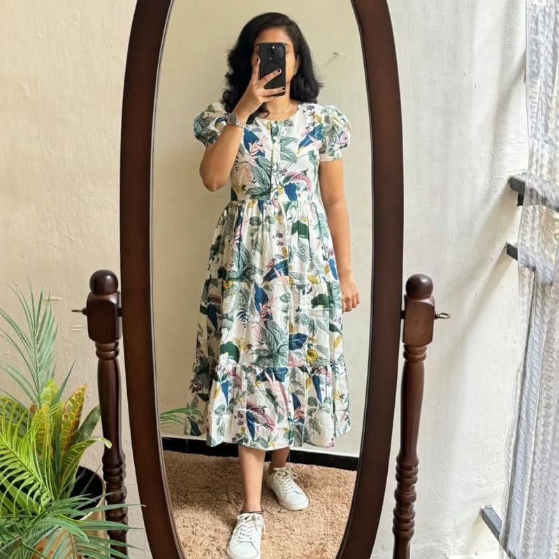 Image of Floral Midi Dress for Women - Summer Boho Dress, Lightweight & Breathable, Elegant Floral Print, Casual & Vacation Outfit, Comfortable Flowy Dress for Women