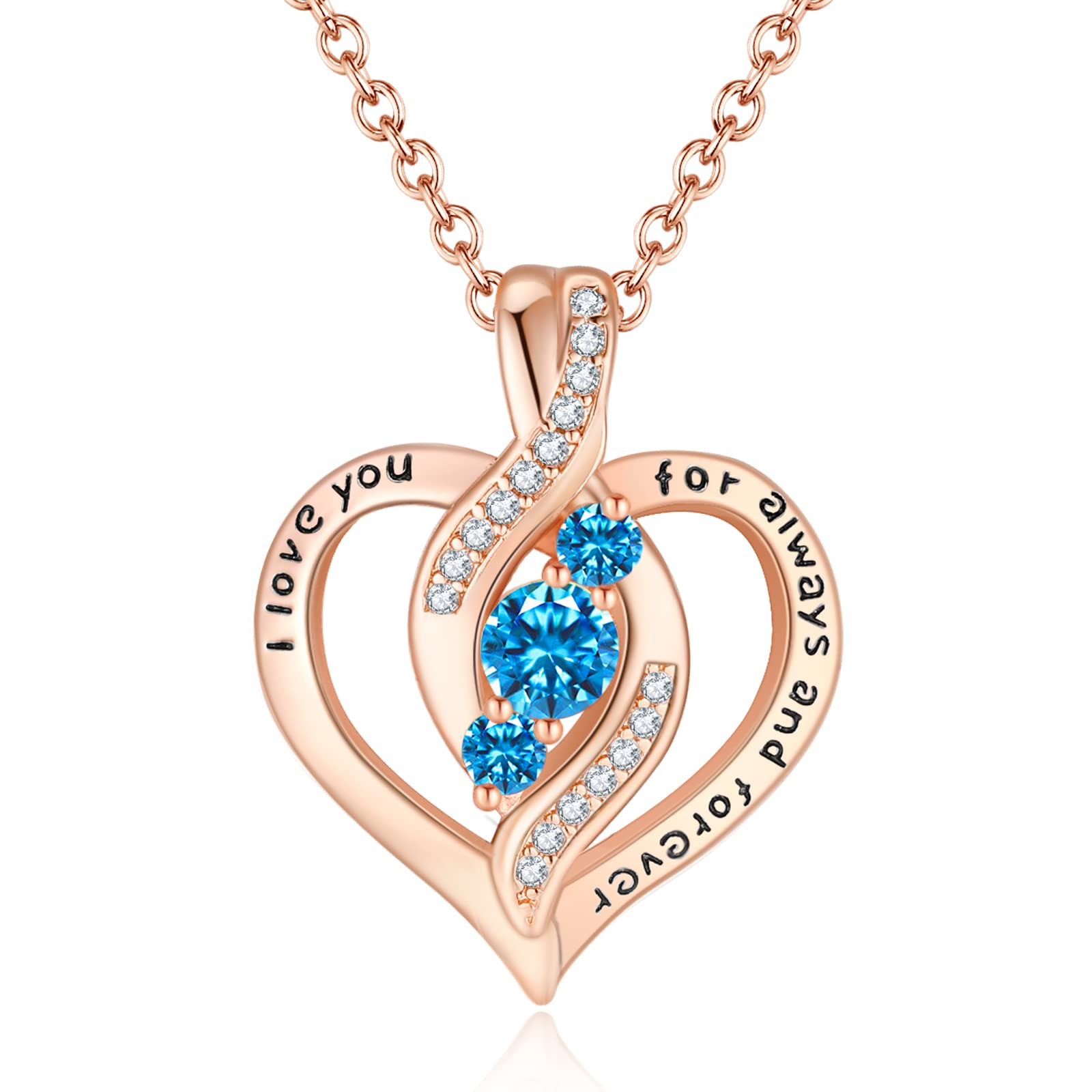 Infinity Heart Birthstone Necklaces Gifts for Women,925 Sterling Silver 18K  Rose Gold Plated Forever Love Heart Pendant Necklace Jewelry Christmas