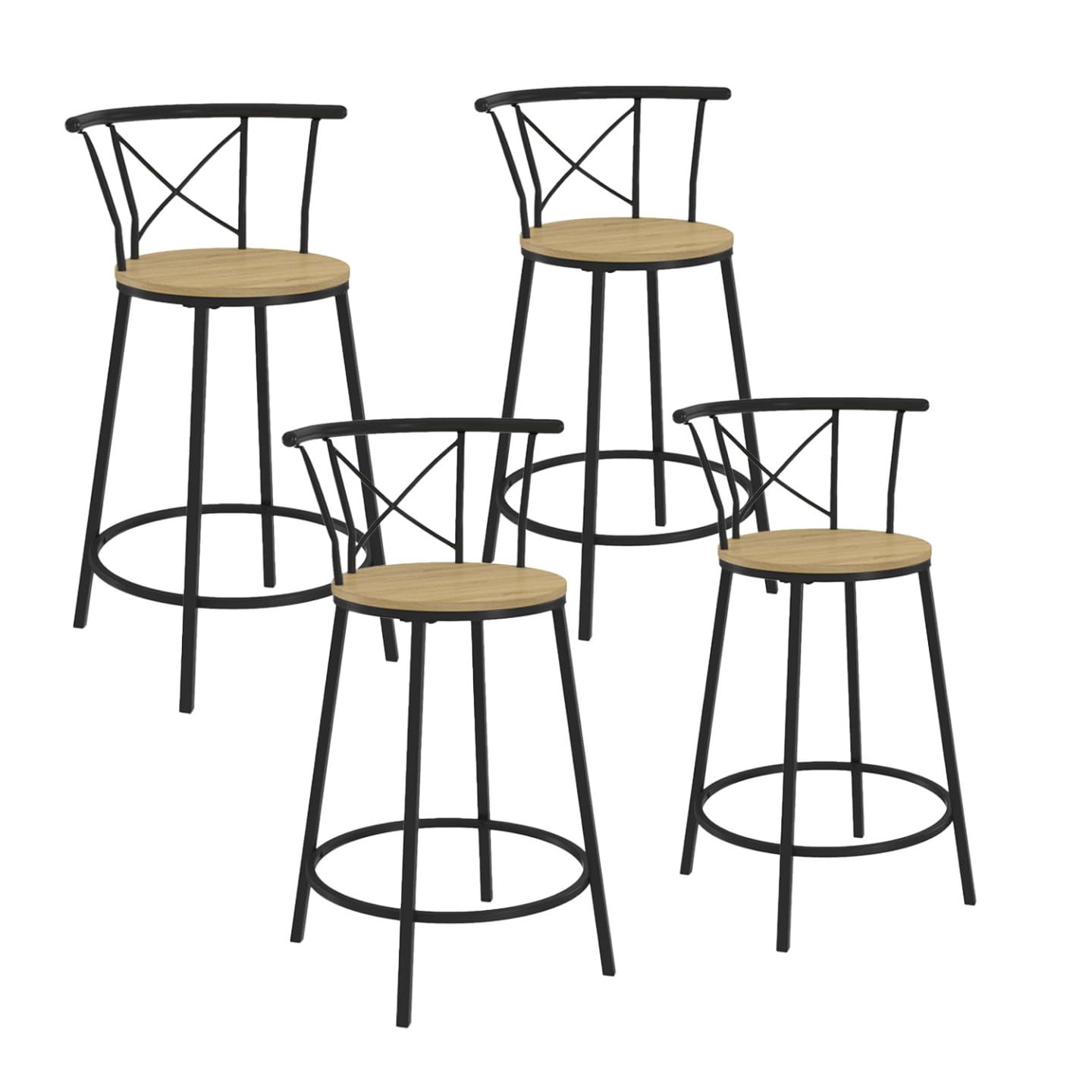 IDMarket - Lot de 4 tabourets de Bar bistrot Detroit avec Dossier arrondis