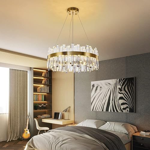 Miniatura 2 de WABON Candelabro moderno de cristal, lámpara LED de lujo chapada en oro, lámpara de techo colgante de cristal, colgante ajustable para comedor, sala