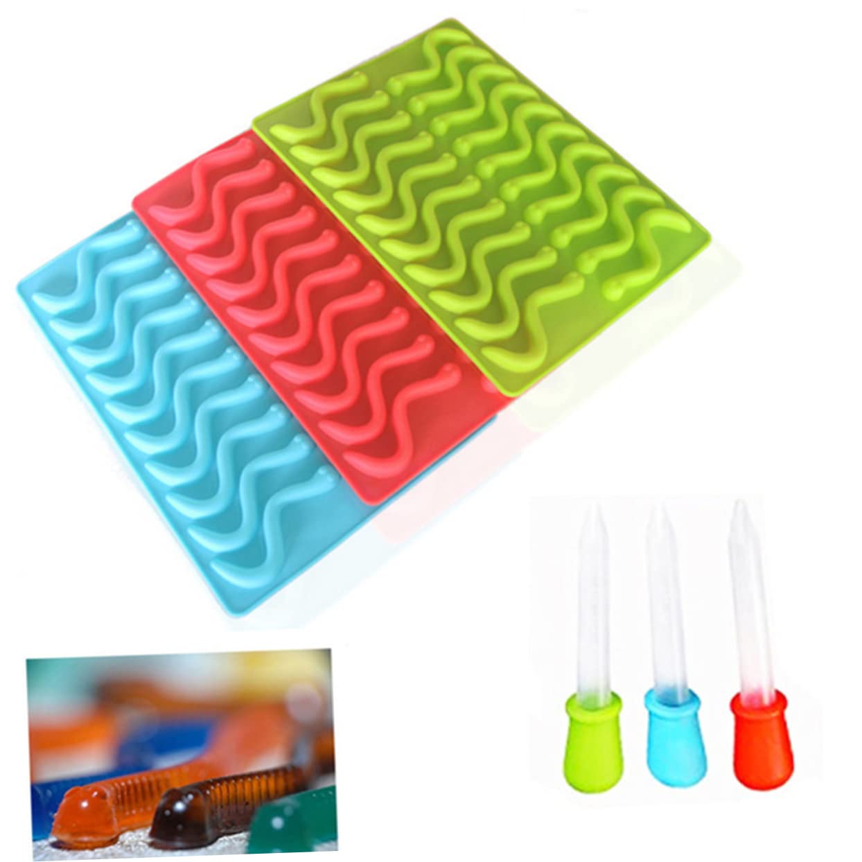 3pièces Moules Silicone Pour Bonbons Forme Pipettes Bleu Ciel Vert Rouge Pour Créer Des Décorations Chocolat Fondant Et Pâte à Sucre Pour Anniversaires Et Fêtes