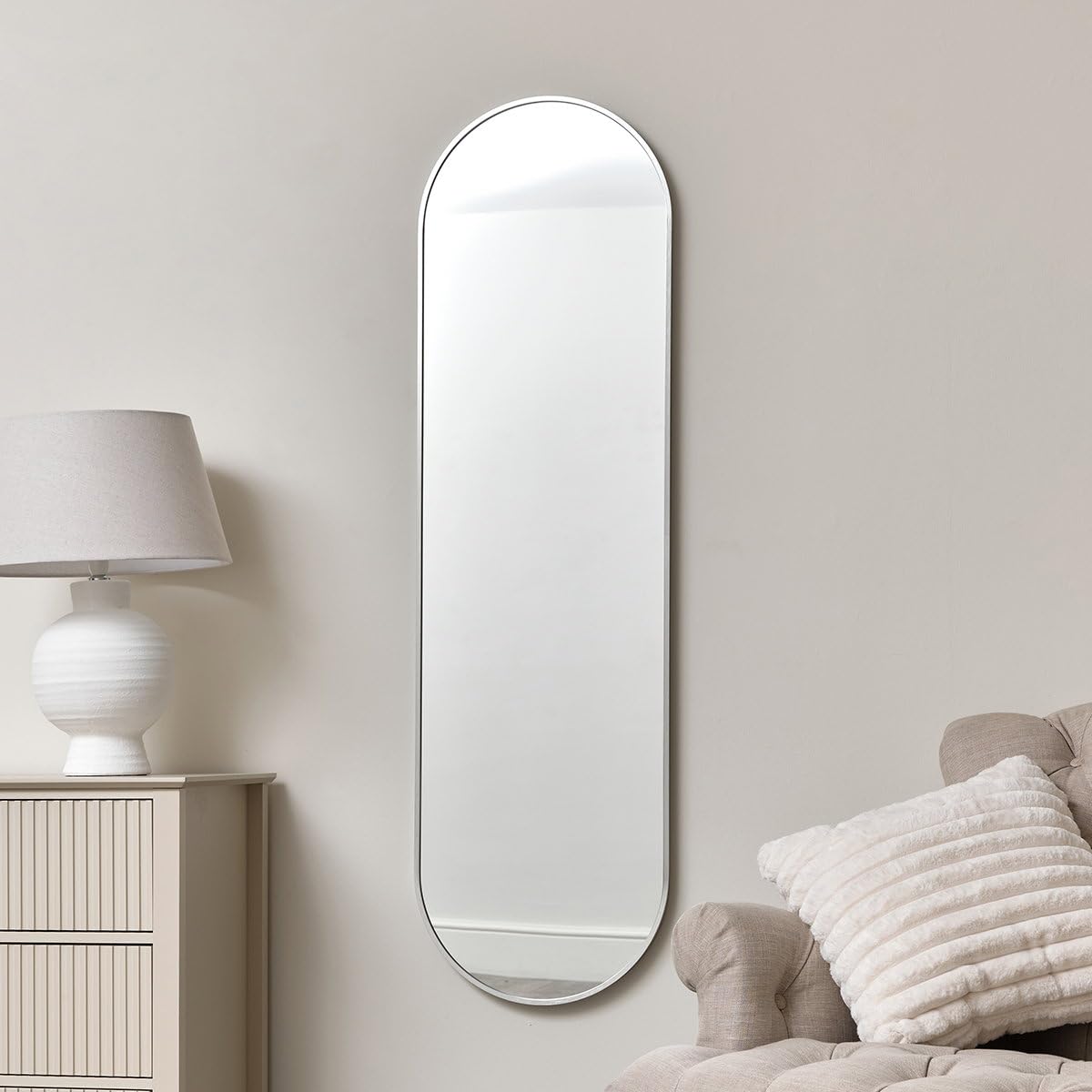 Melody Maison Silver Oval Framed Wall Mirror 140Cm X 40Cm