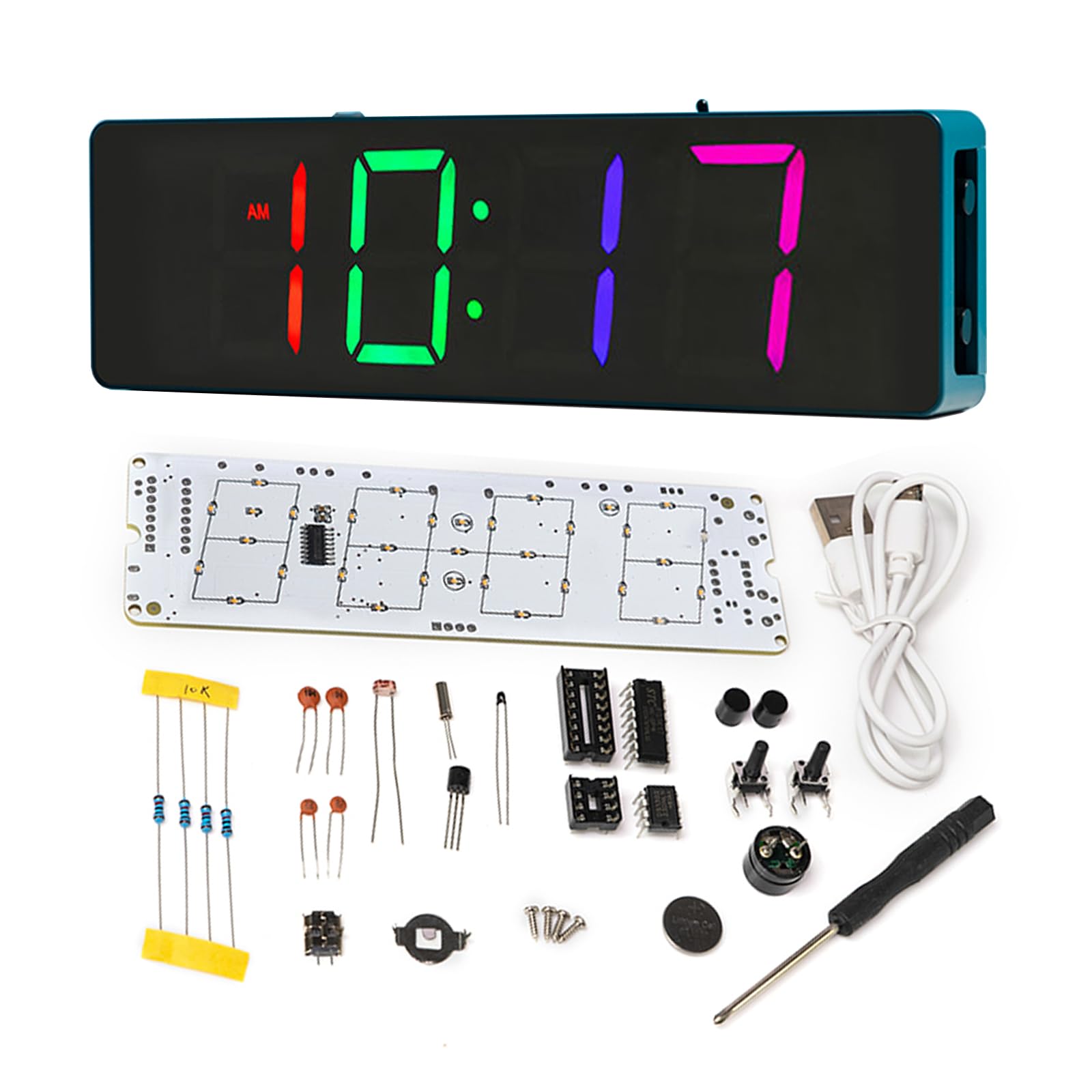 EIELE Digital Clock Soldering Exercise Set Enlarged Colour LED Display Temperature Measurement Automatic Brightness Adjustment Soldering Learning Program for Students and Beginners (Soldering