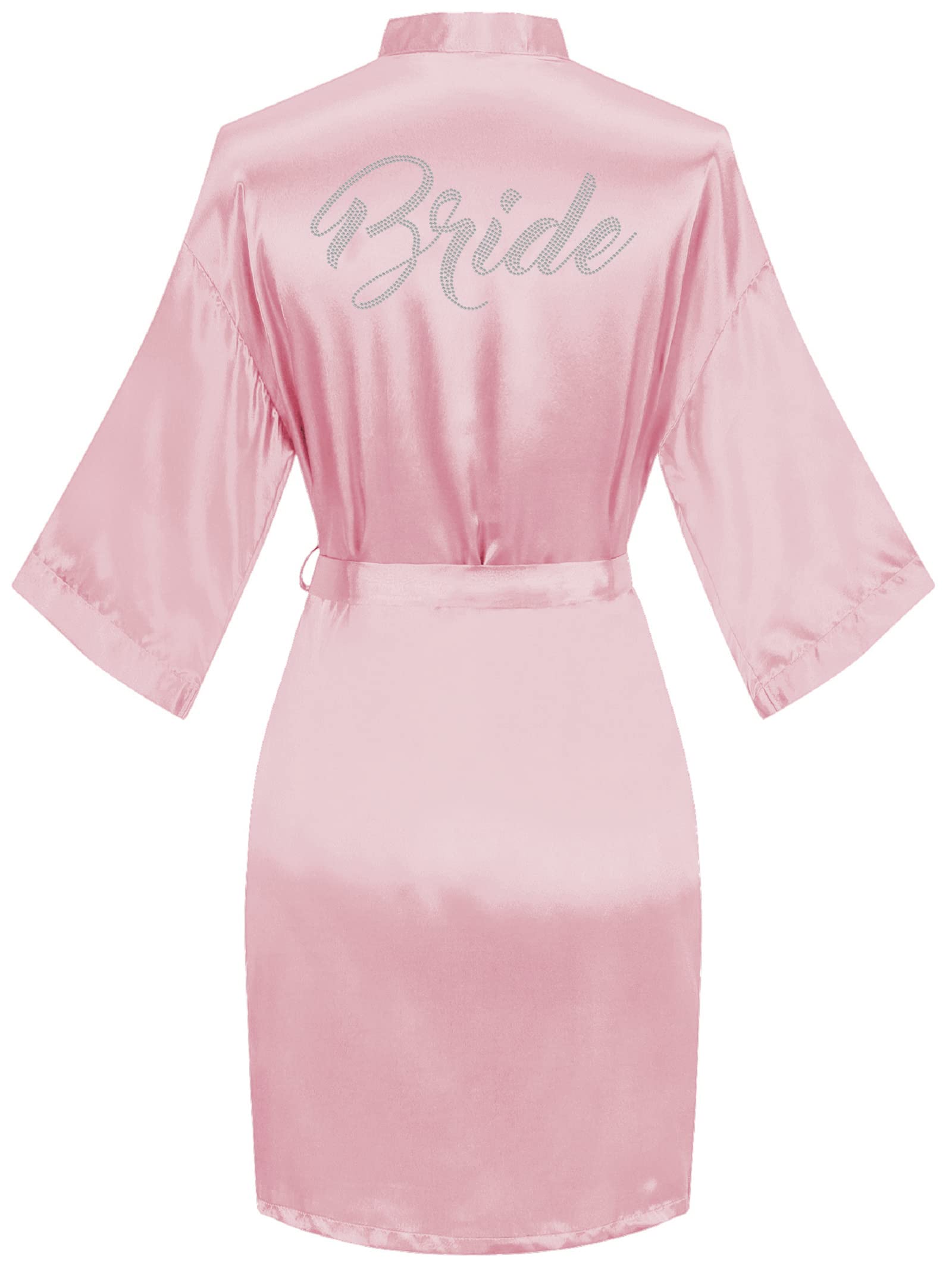 goodmansam Women's Silky Robes One Size Silver Rhinestones Bride Bridesmaid Sleepwear for Wedding Party Getting Ready