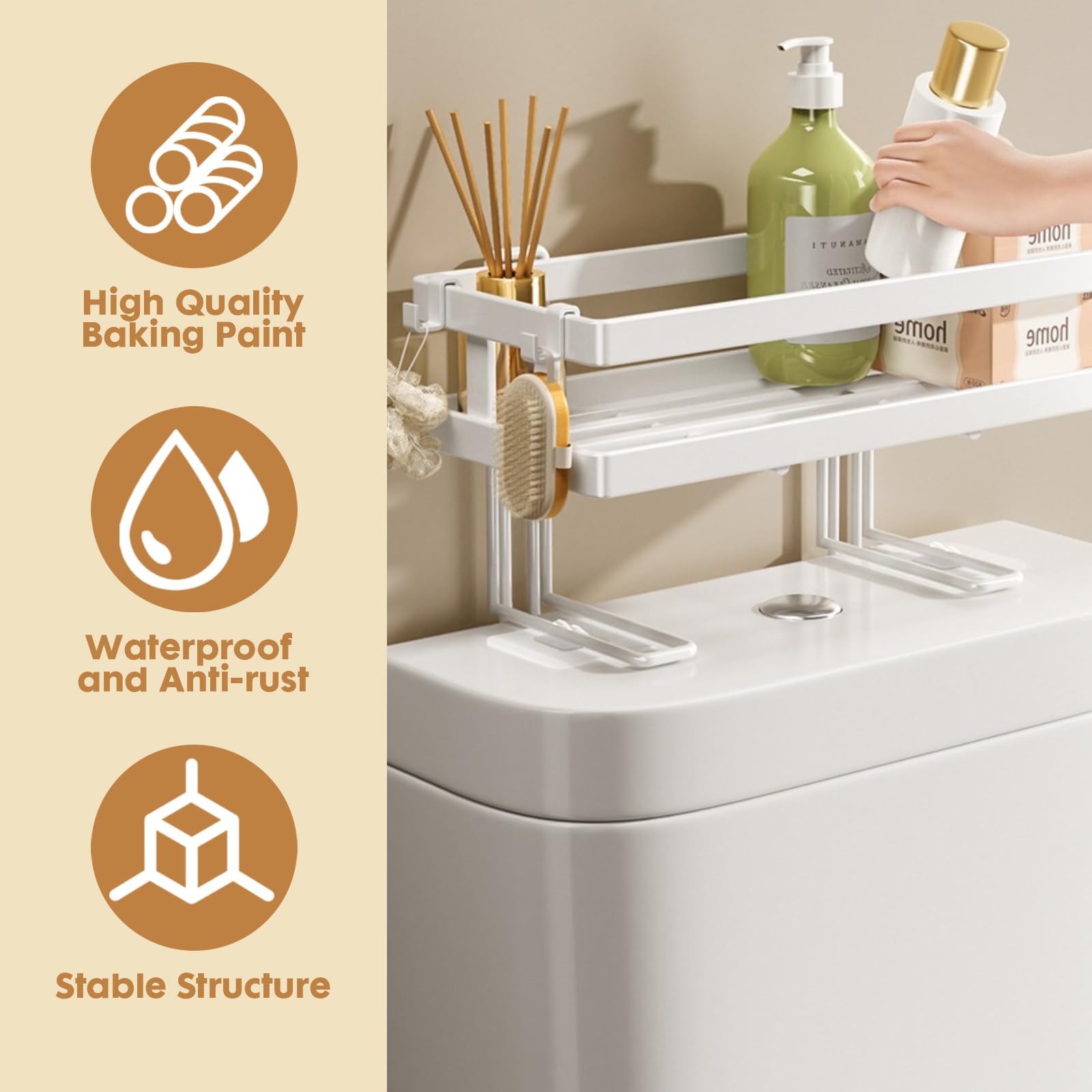 Mensola portaoggetti da bagno, grande capacità, installazione senza fori, in acciaio spesso resistente alla ruggine, salvaspazio sopra il WC (bianco, 1 ripiano)